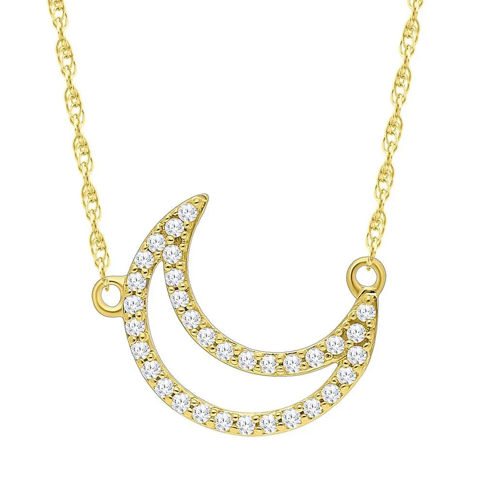 Diamond Moon Necklace 10K Yellow Gold Size 16.5"