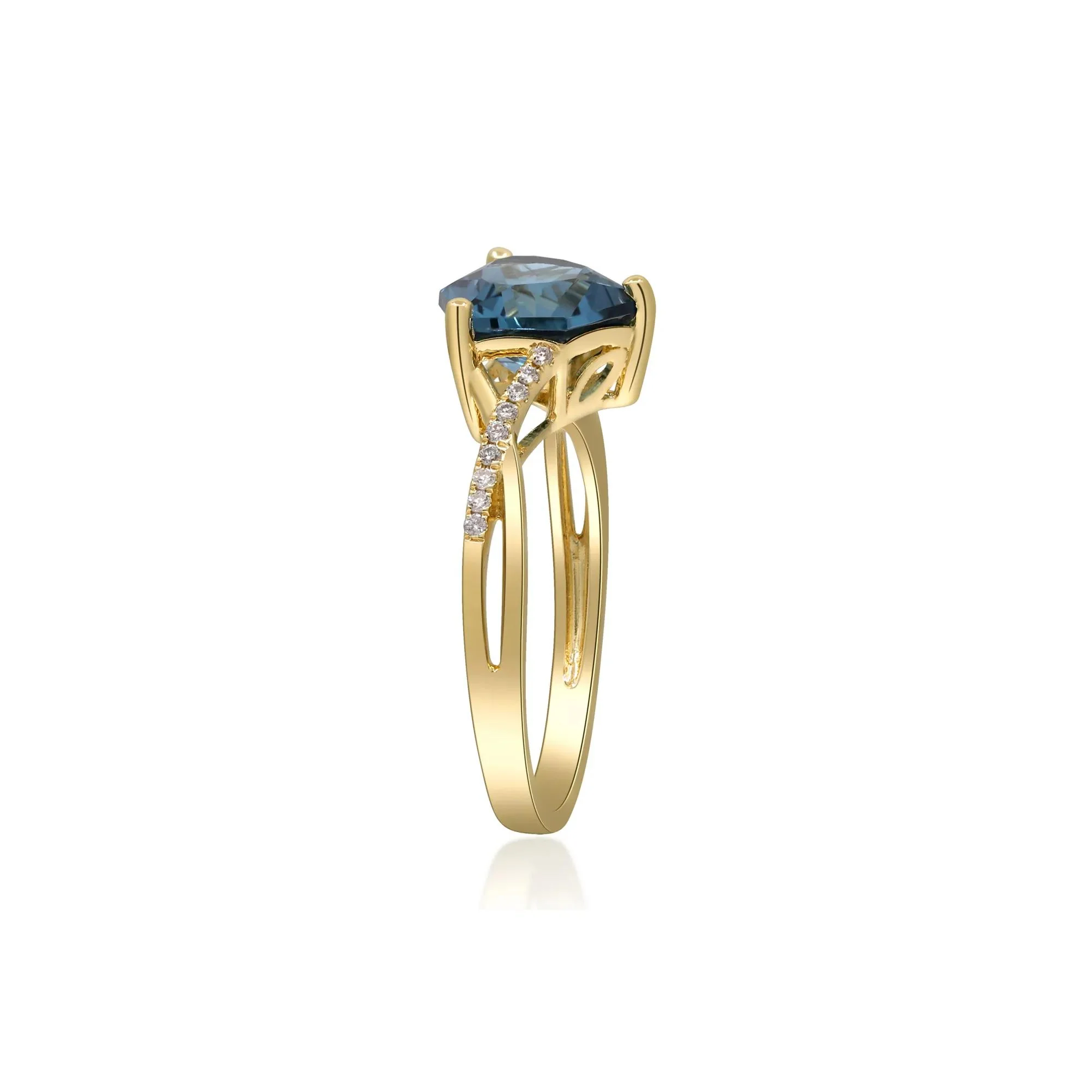 London Blue Topaz & Diamond Accent Ring 10K Yellow Gold Round Brilliant Cut Size 8.5 2mm - Image 3