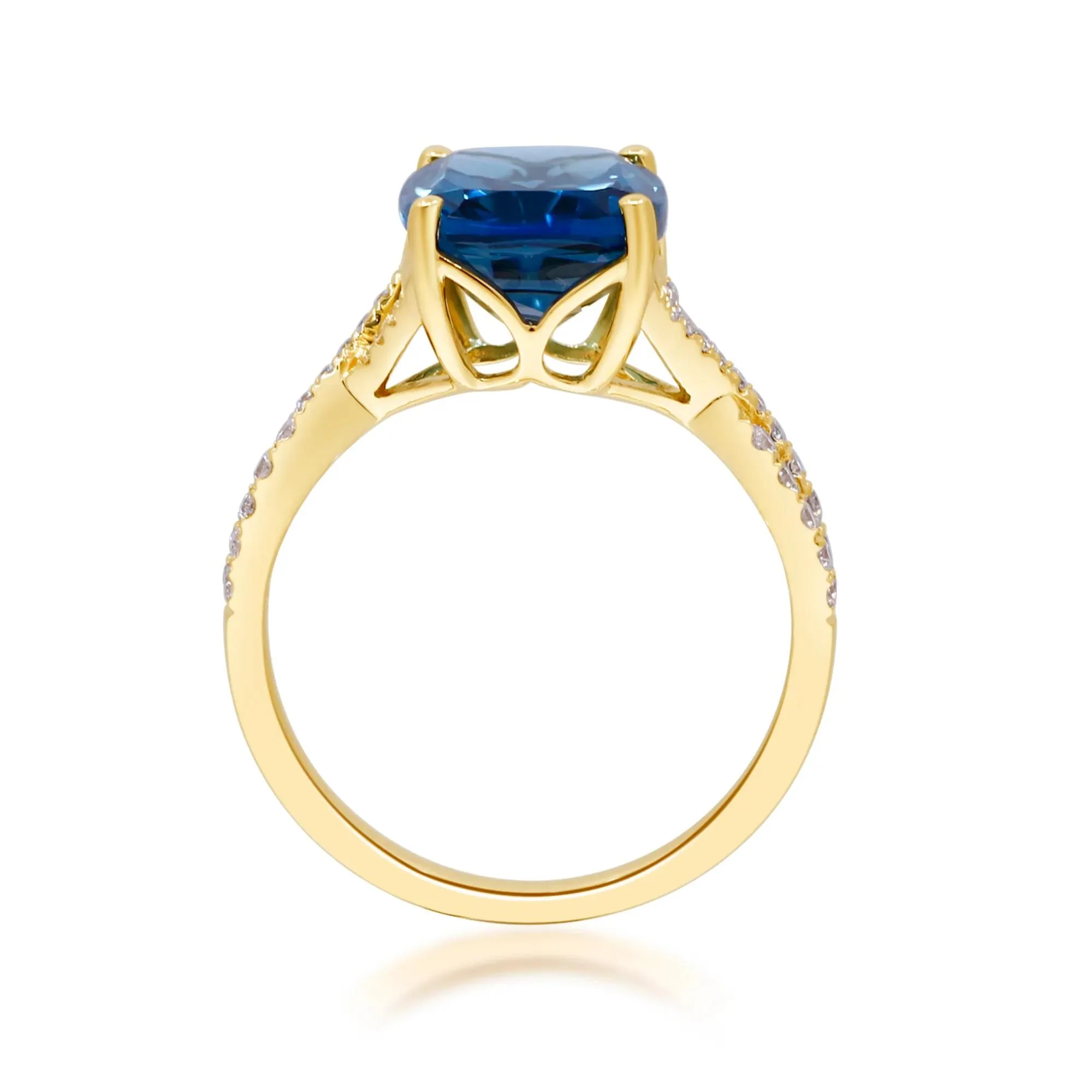 1/5 CT. Tw. London Blue Topaz & Diamond Ring 10K Yellow Gold Round Brilliant Cut Size 6.5 2mm - Image 2