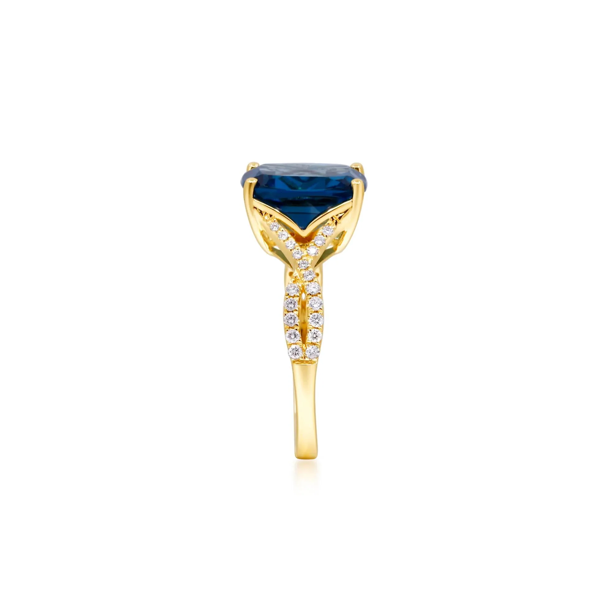 1/5 CT. Tw. London Blue Topaz & Diamond Ring 10K Yellow Gold Round Brilliant Cut Size 6.5 2mm - Image 3
