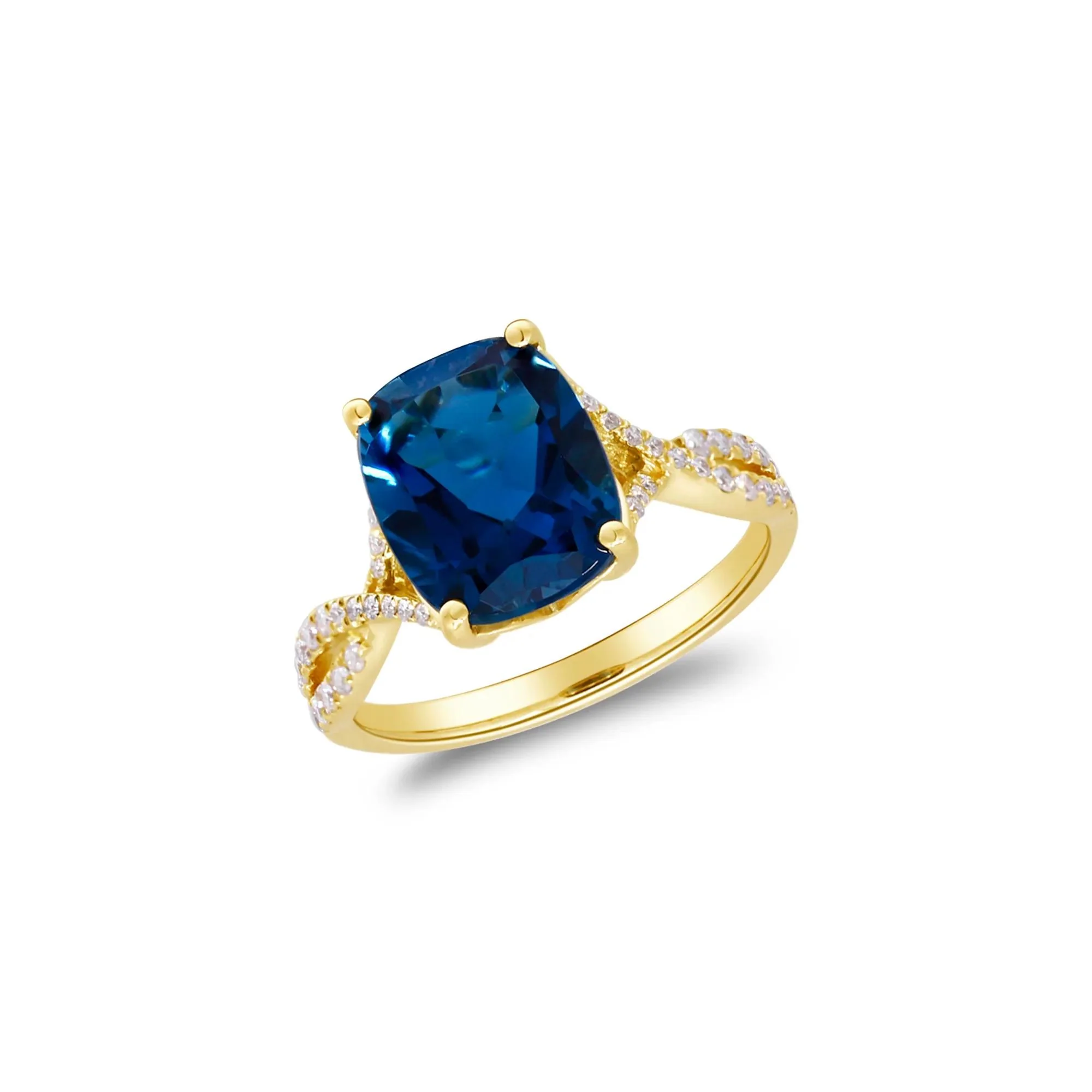 1/5 CT. Tw. London Blue Topaz & Diamond Ring 10K Yellow Gold Round Brilliant Cut Size 6.5 2mm - Image 5