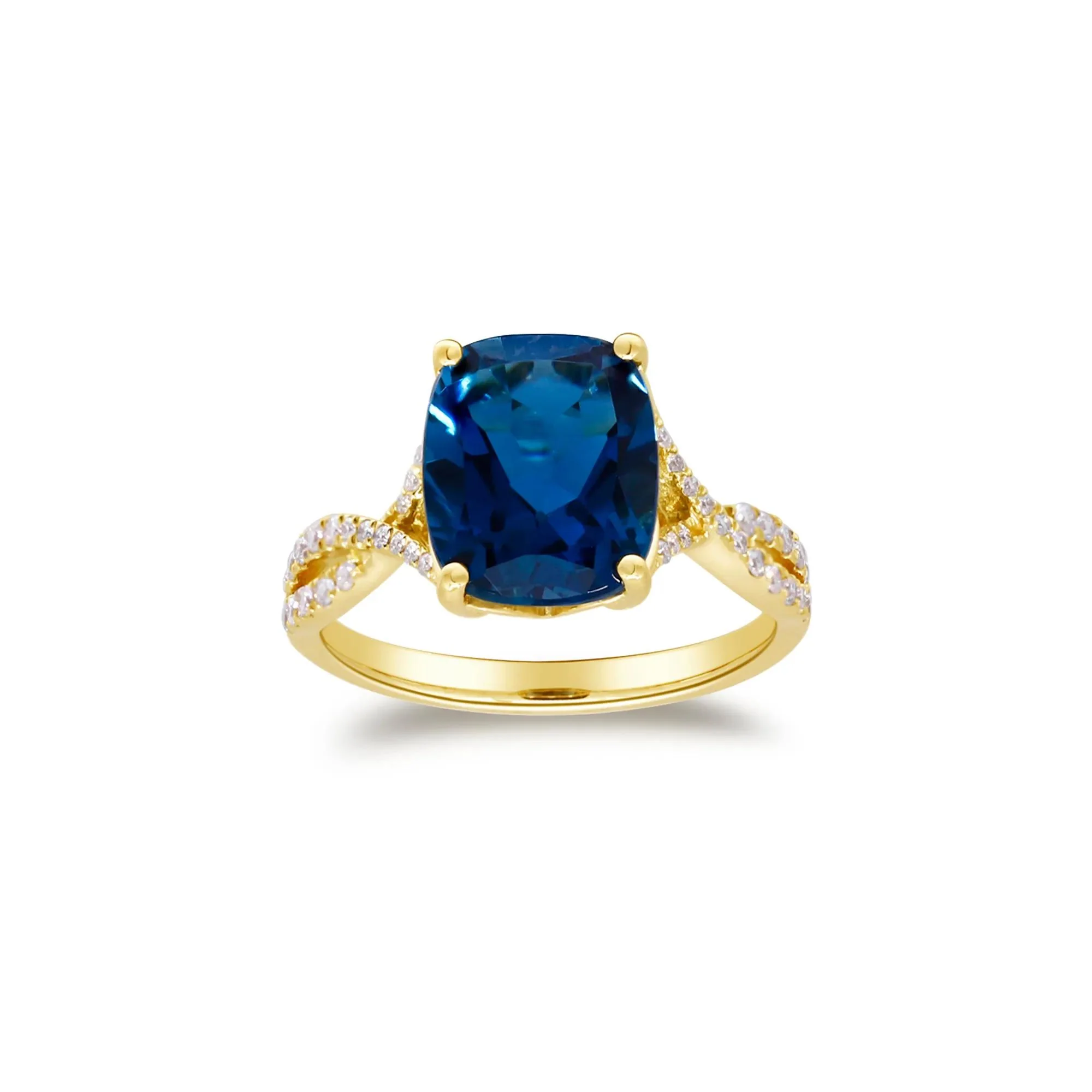 1/5 CT. Tw. London Blue Topaz & Diamond Ring 10K Yellow Gold Round Brilliant Cut Size 7 2mm - Image 4