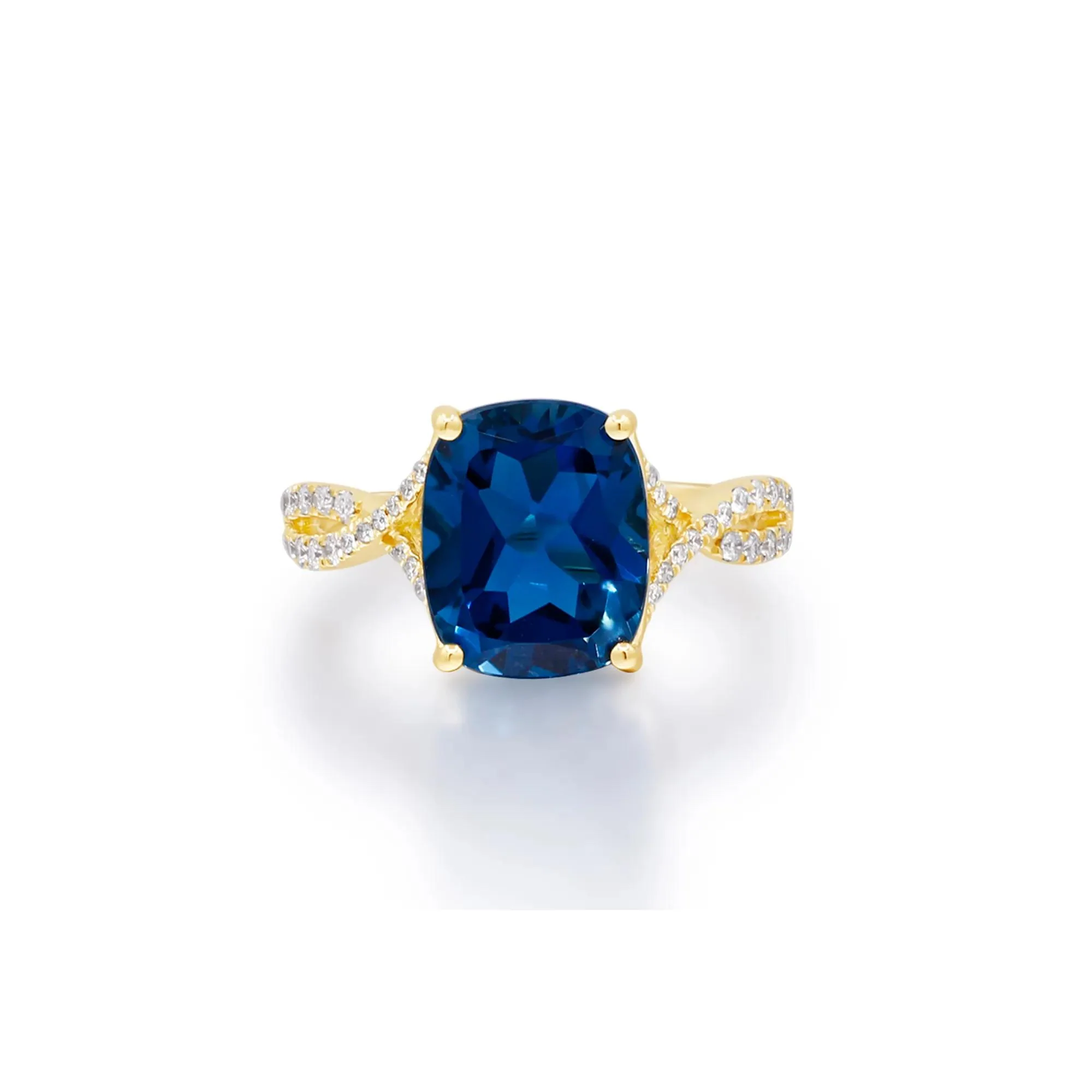 1/5 CT. Tw. London Blue Topaz & Diamond Ring 10K Yellow Gold Round Brilliant Cut Size 9 2mm