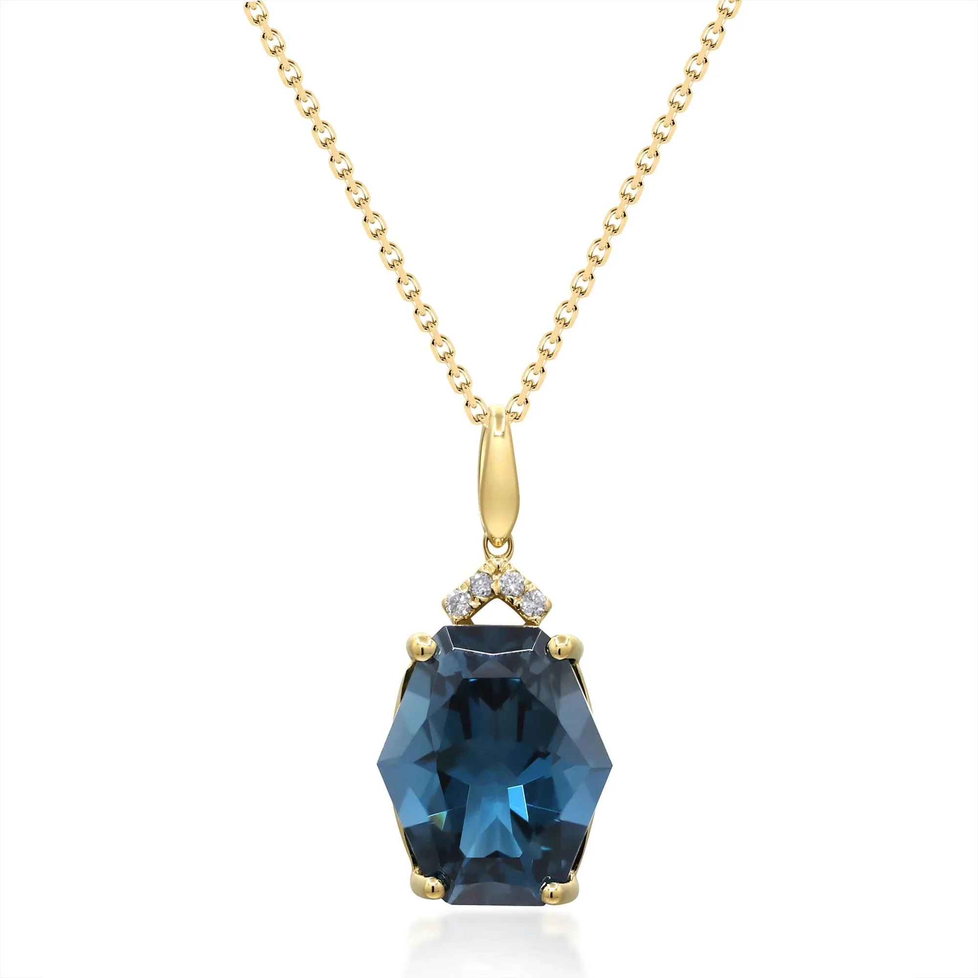 London Blue Topaz & Diamond Accent Pendant Necklace 10K Yellow Gold Size 18"