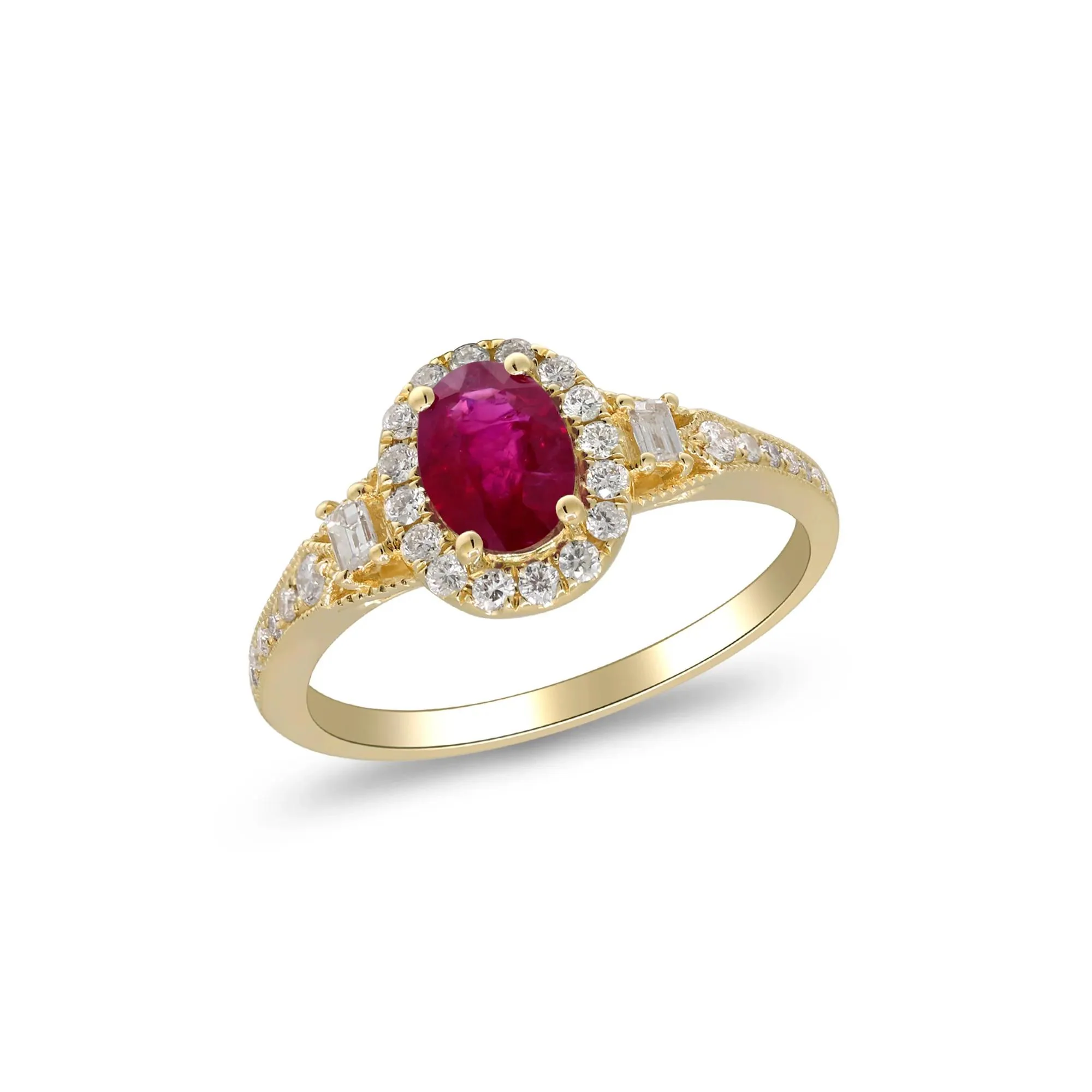 1/3 CT. Tw. Ruby & Diamond Halo Ring 10K Yellow Gold Round Brilliant Cut Size 8 2mm - Image 5