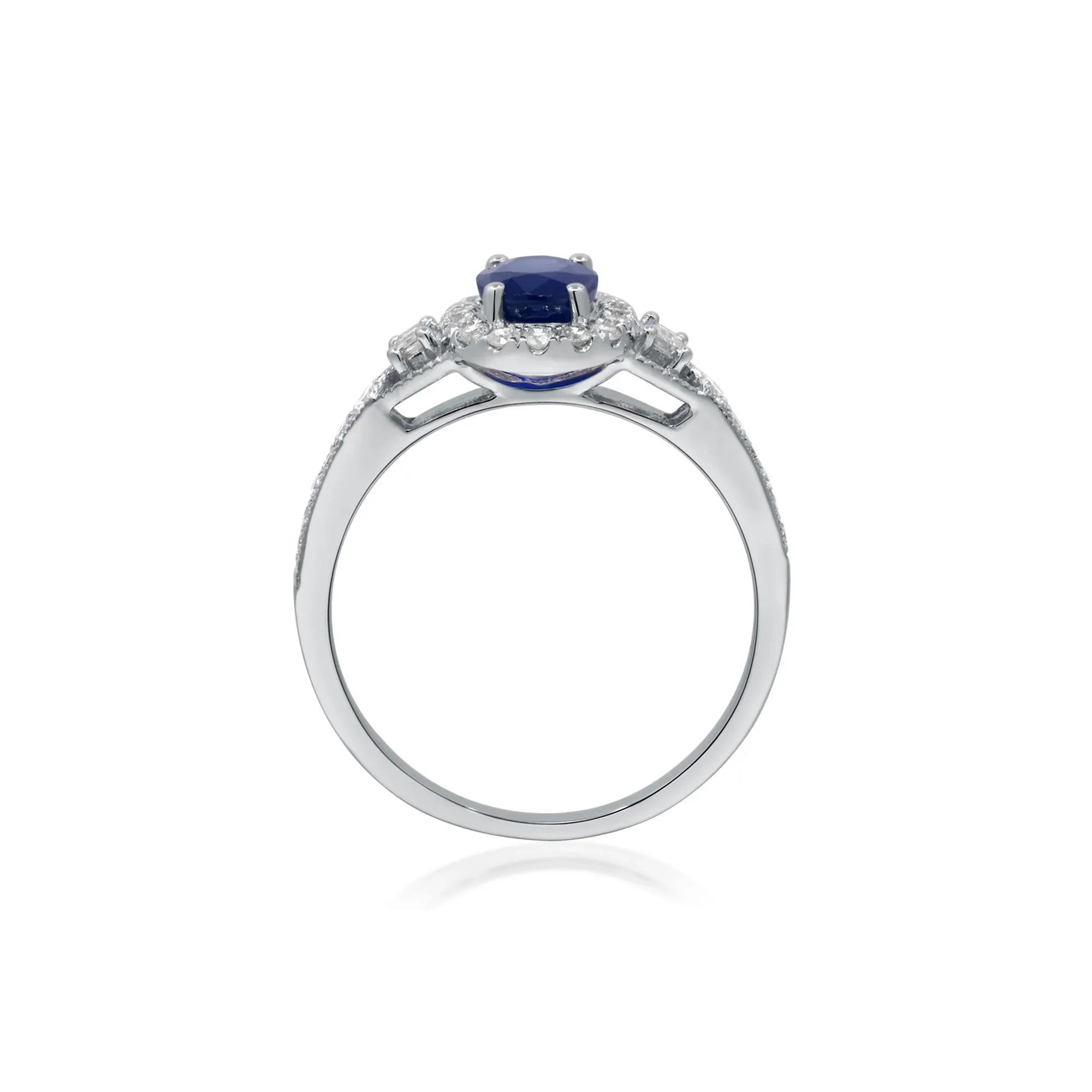 1/3 CT. Tw. Blue Sapphire & Diamond Halo Ring 10K White Gold Round Brilliant Cut Size 6 2mm - Image 2