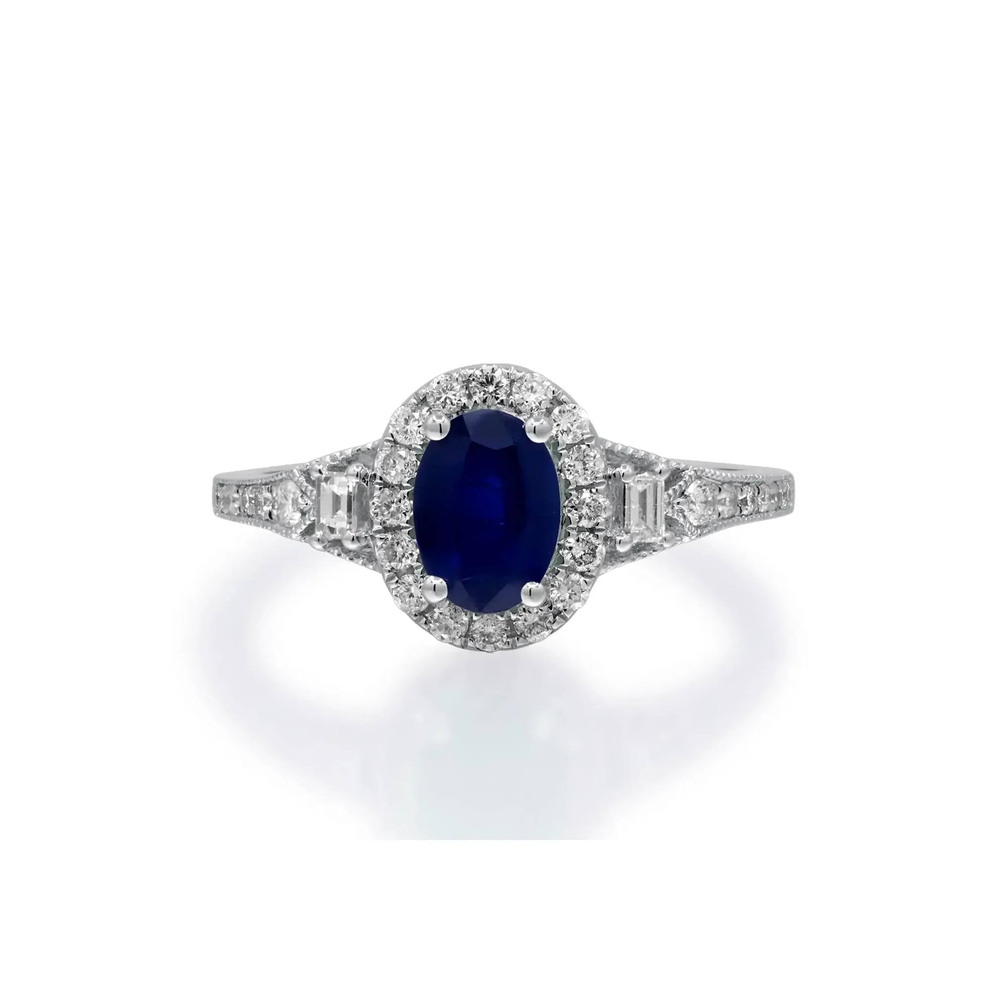 1/3 CT. Tw. Blue Sapphire & Diamond Halo Ring 10K White Gold Round Brilliant Cut Size 7.5 2mm