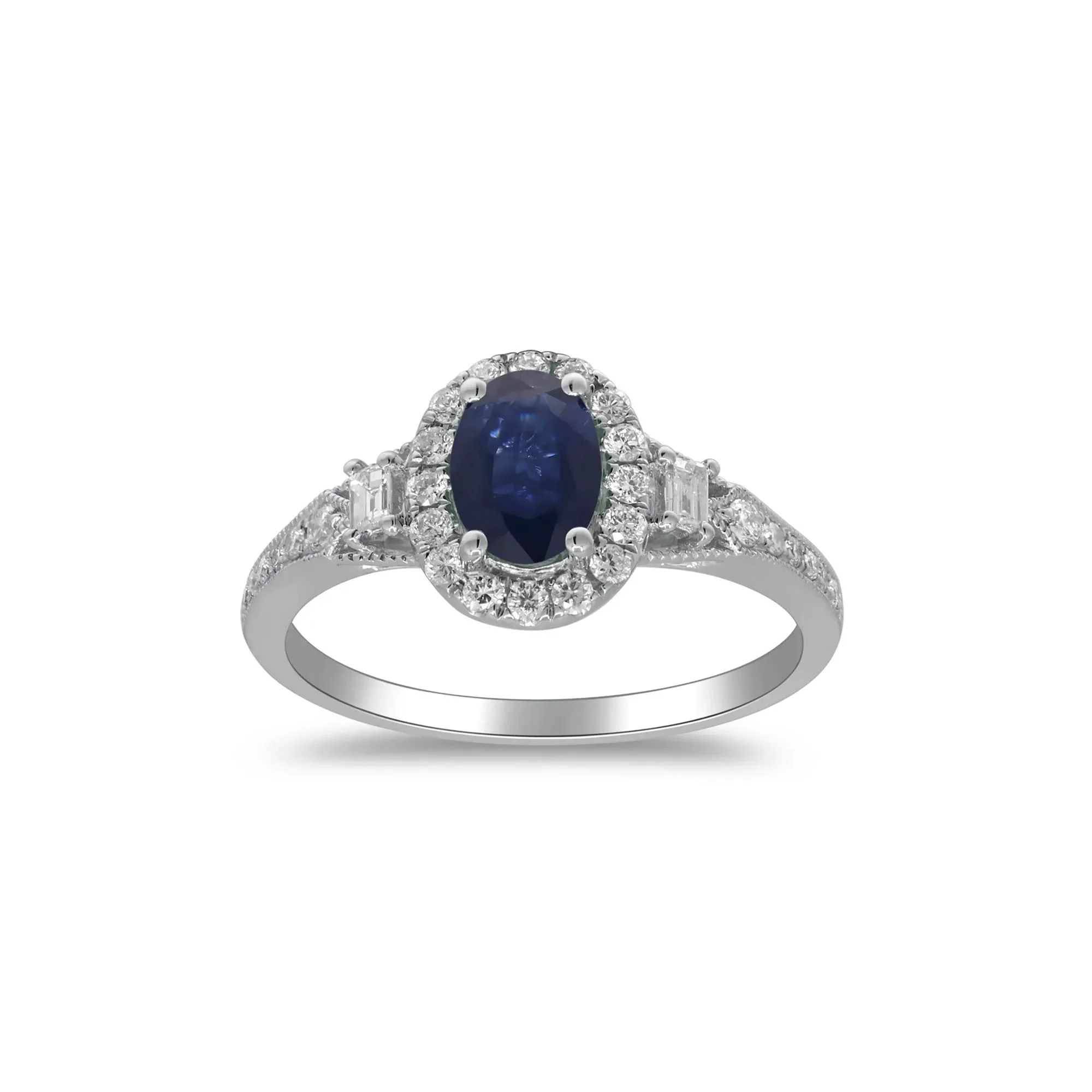 1/3 CT. Tw. Blue Sapphire & Diamond Halo Ring 10K White Gold Round Brilliant Cut Size 7.5 2mm - Image 4