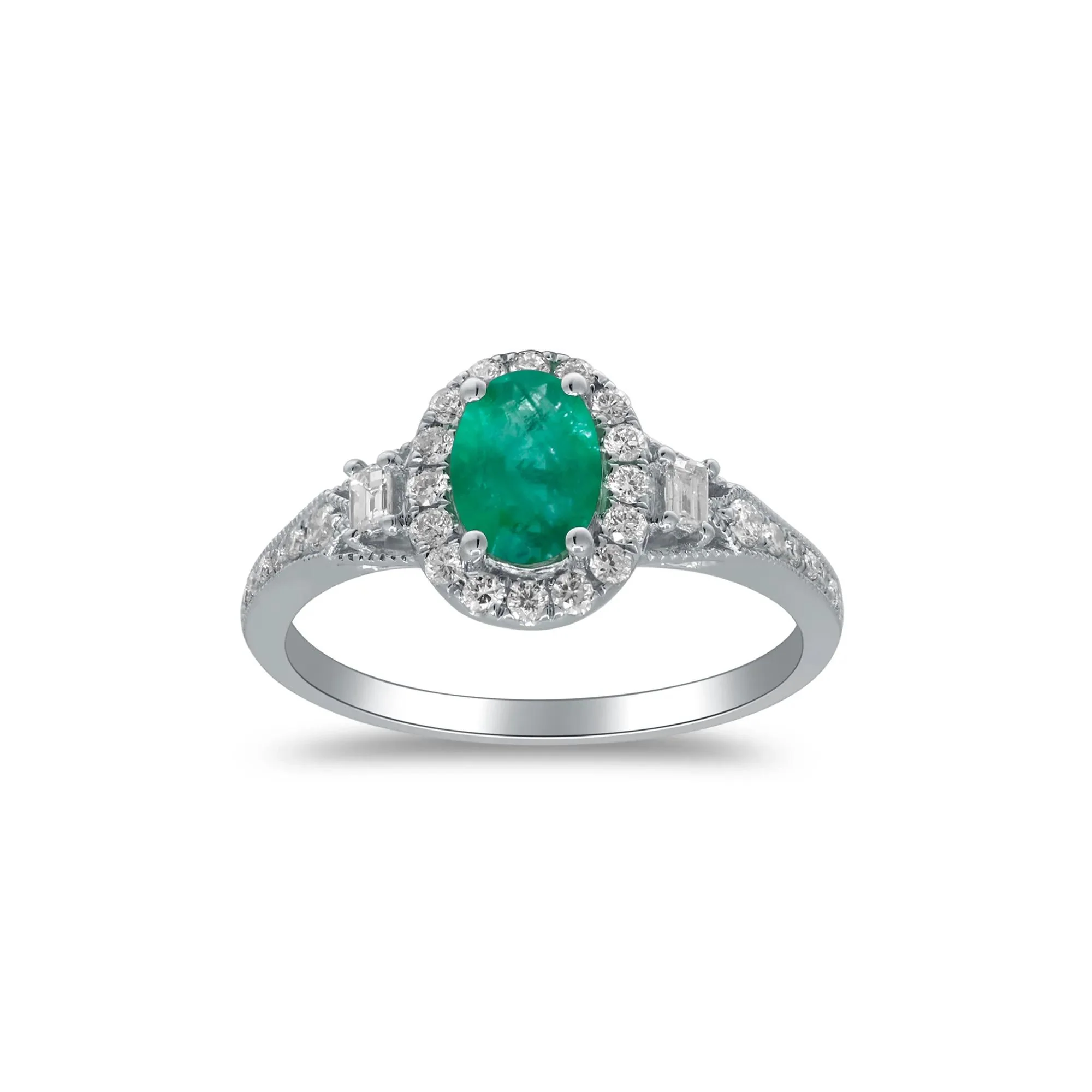 1/3 CT. Tw. Emerald & Diamond Halo Ring 10K White Gold Round Brilliant Cut Size 6.5 2mm - Image 4