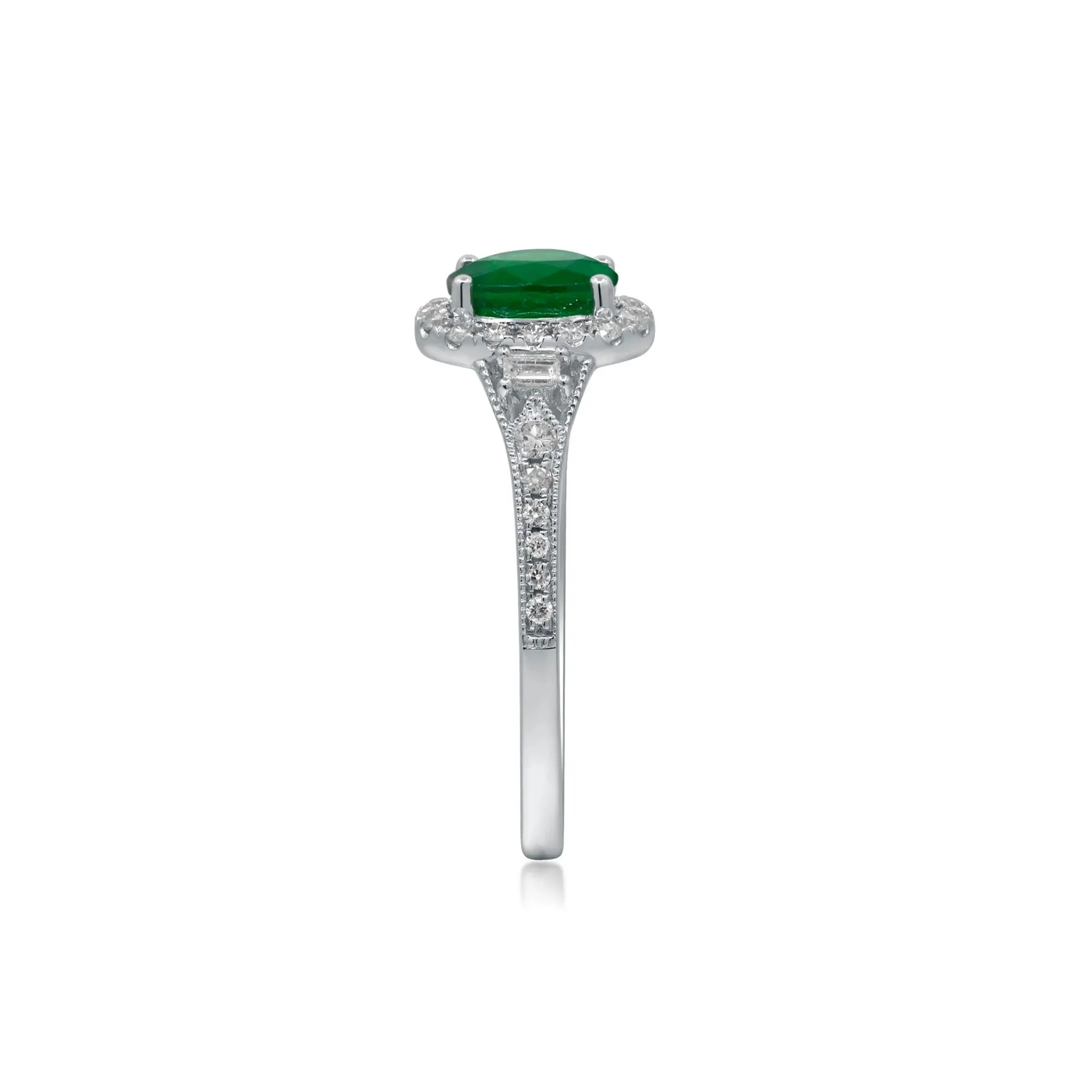 1/3 CT. Tw. Emerald & Diamond Halo Ring 10K White Gold Round Brilliant Cut Size 7 2mm - Image 3