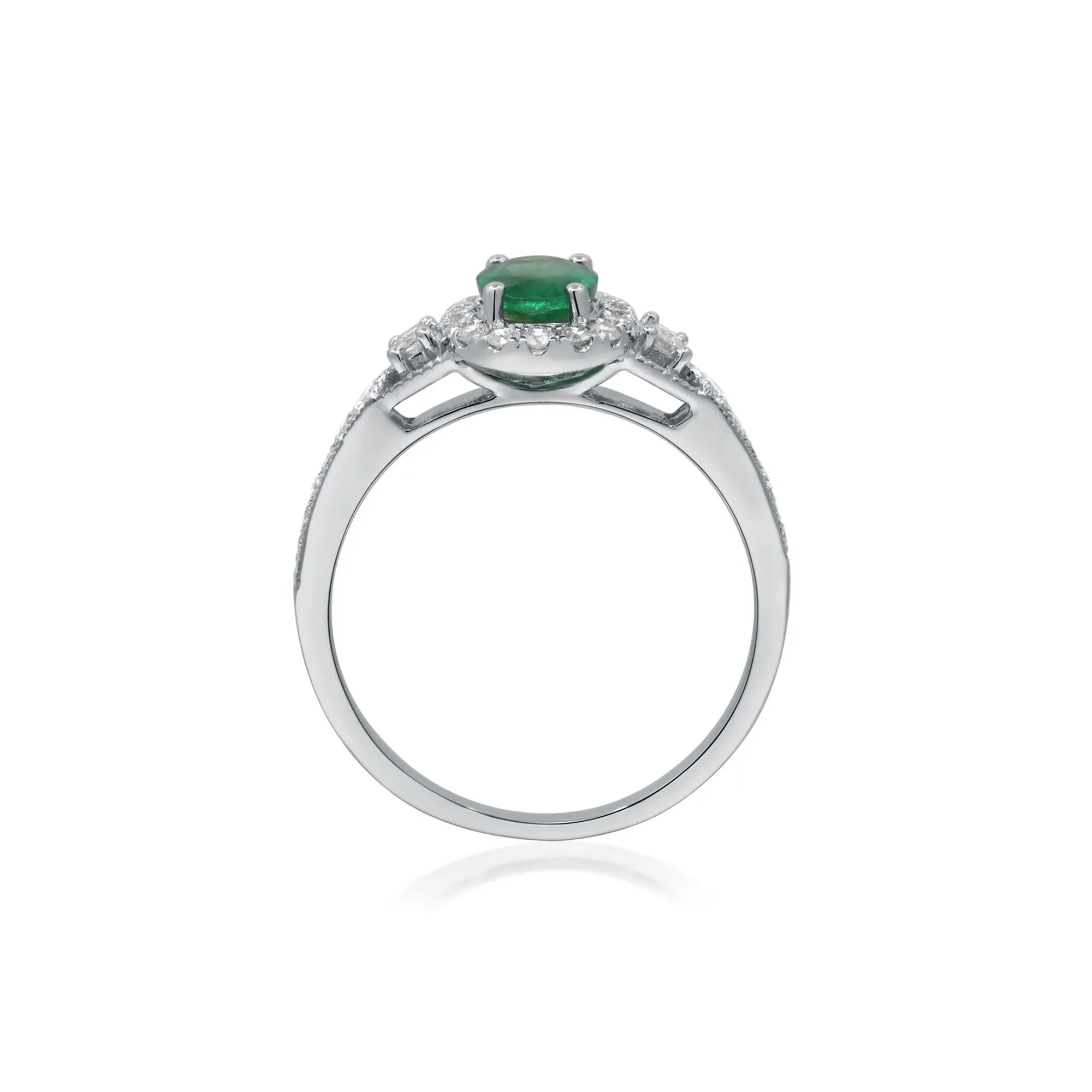 1/3 CT. Tw. Emerald & Diamond Halo Ring 10K White Gold Round Brilliant Cut Size 8 2mm - Image 2