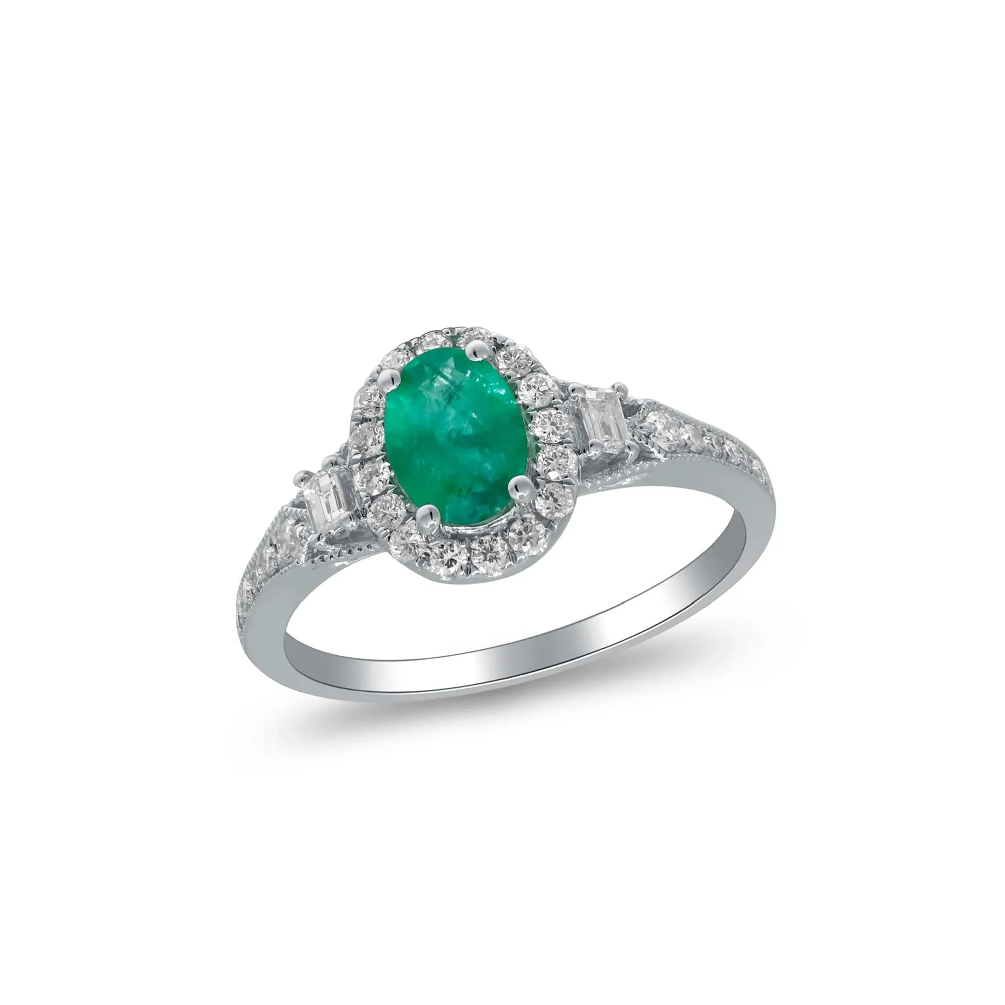 1/3 CT. Tw. Emerald & Diamond Halo Ring 10K White Gold Round Brilliant Cut Size 8 2mm - Image 5