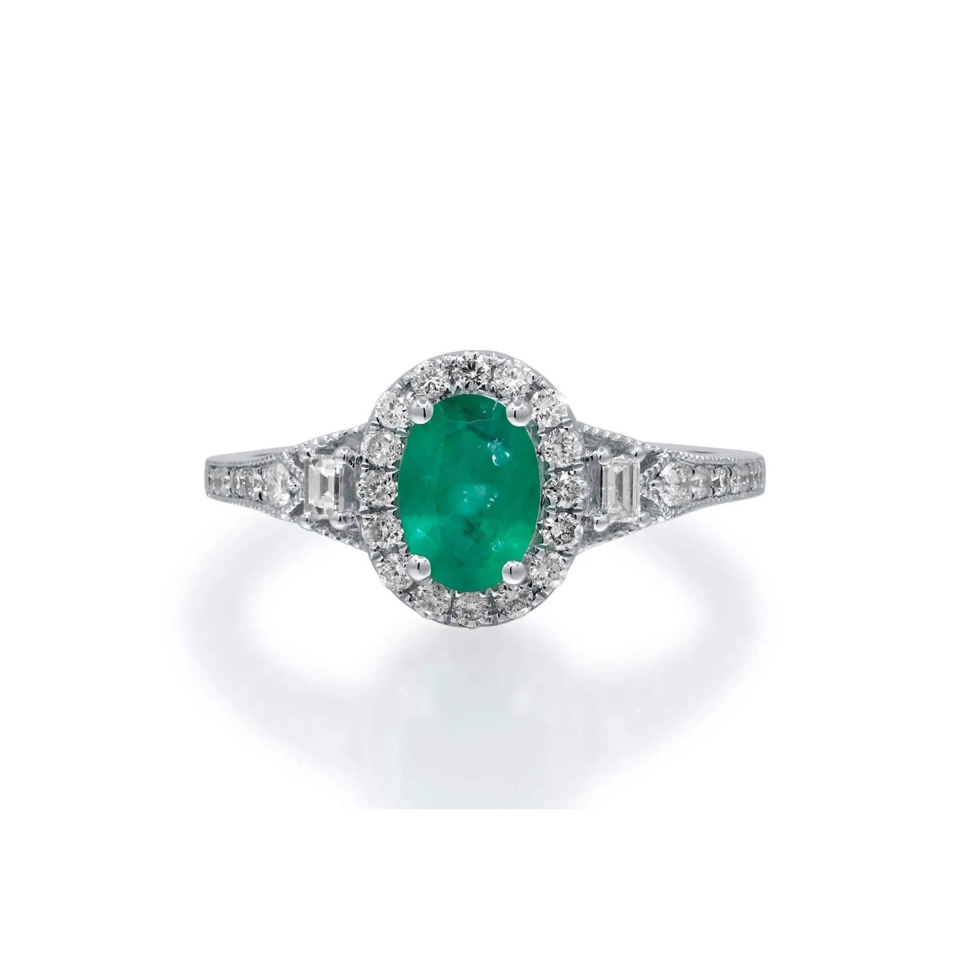 1/3 CT. Tw. Emerald & Diamond Halo Ring 10K White Gold Round Brilliant Cut Size 8.5 2mm