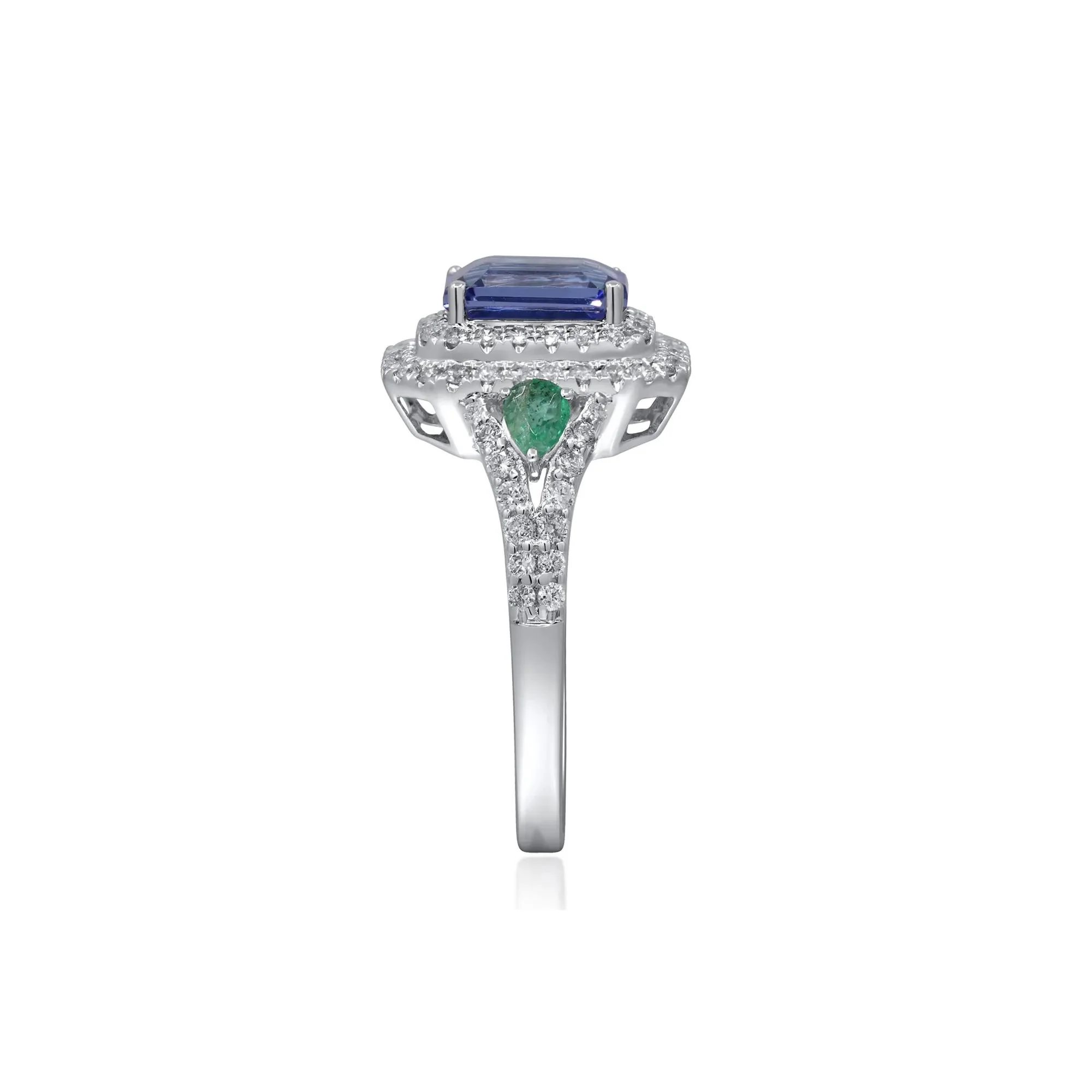1/2 CT. Tw. Tanzanite & Emerald Double Halo Ring 14K White Gold Round Brilliant Cut Size 7.5 2mm - Image 3