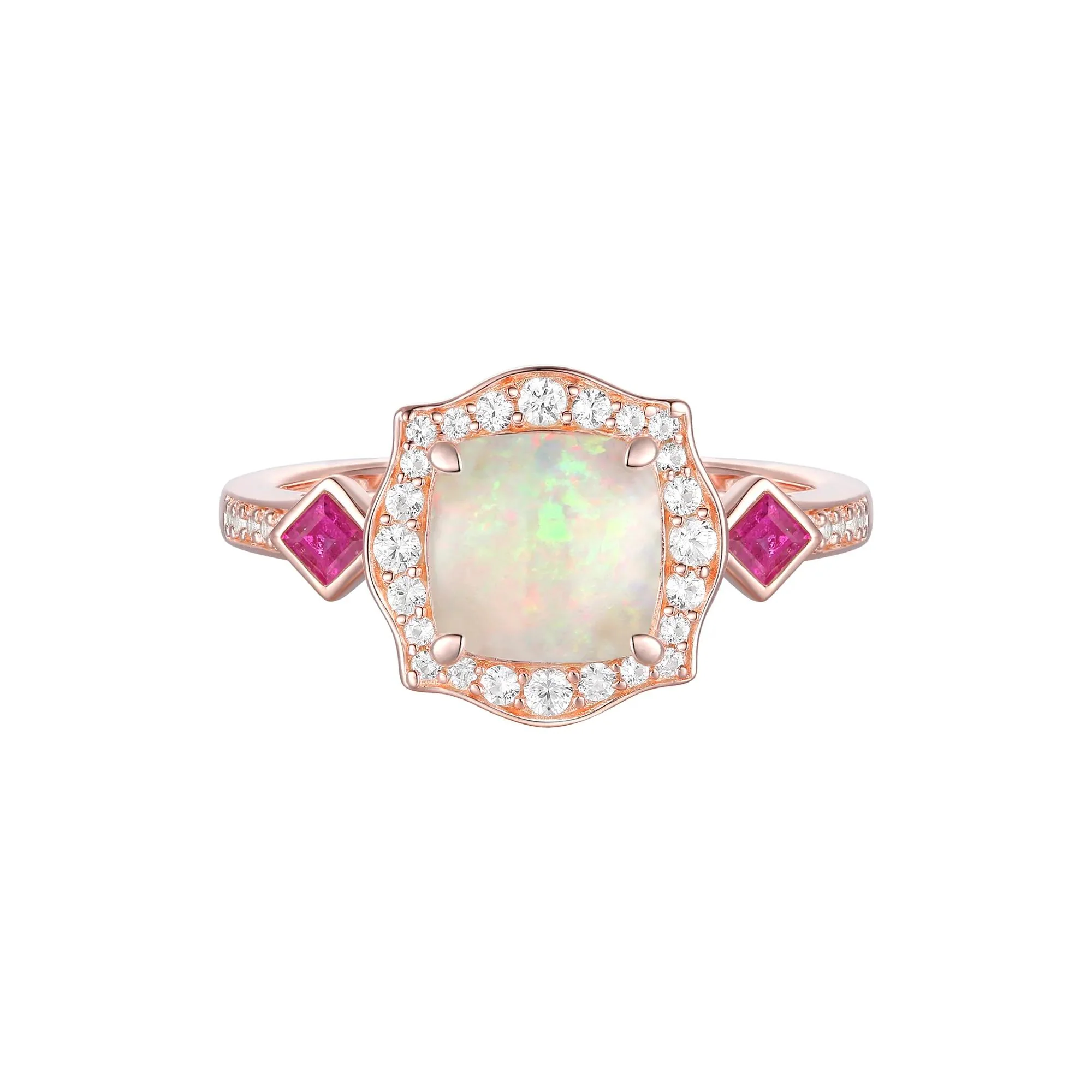 1/5 CT. Tw. Opal Ruby & Diamond Ring 10K Rose Gold Round Brilliant Cut Size 6.5 1mm