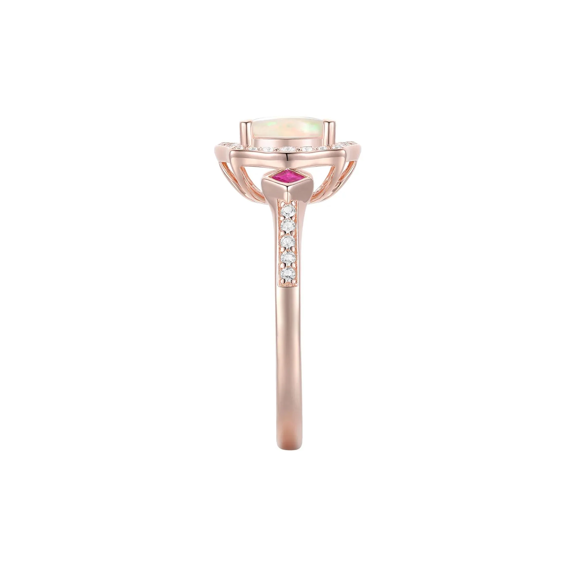 1/5 CT. Tw. Opal Ruby & Diamond Ring 10K Rose Gold Round Brilliant Cut Size 6.5 1mm - Image 3