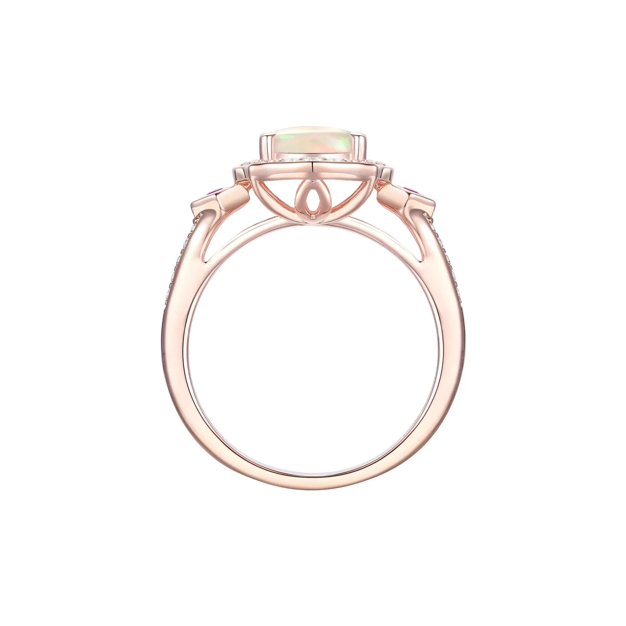 1/5 CT. Tw. Opal Ruby & Diamond Ring 10K Rose Gold Round Brilliant Cut Size 9 1mm - Image 2