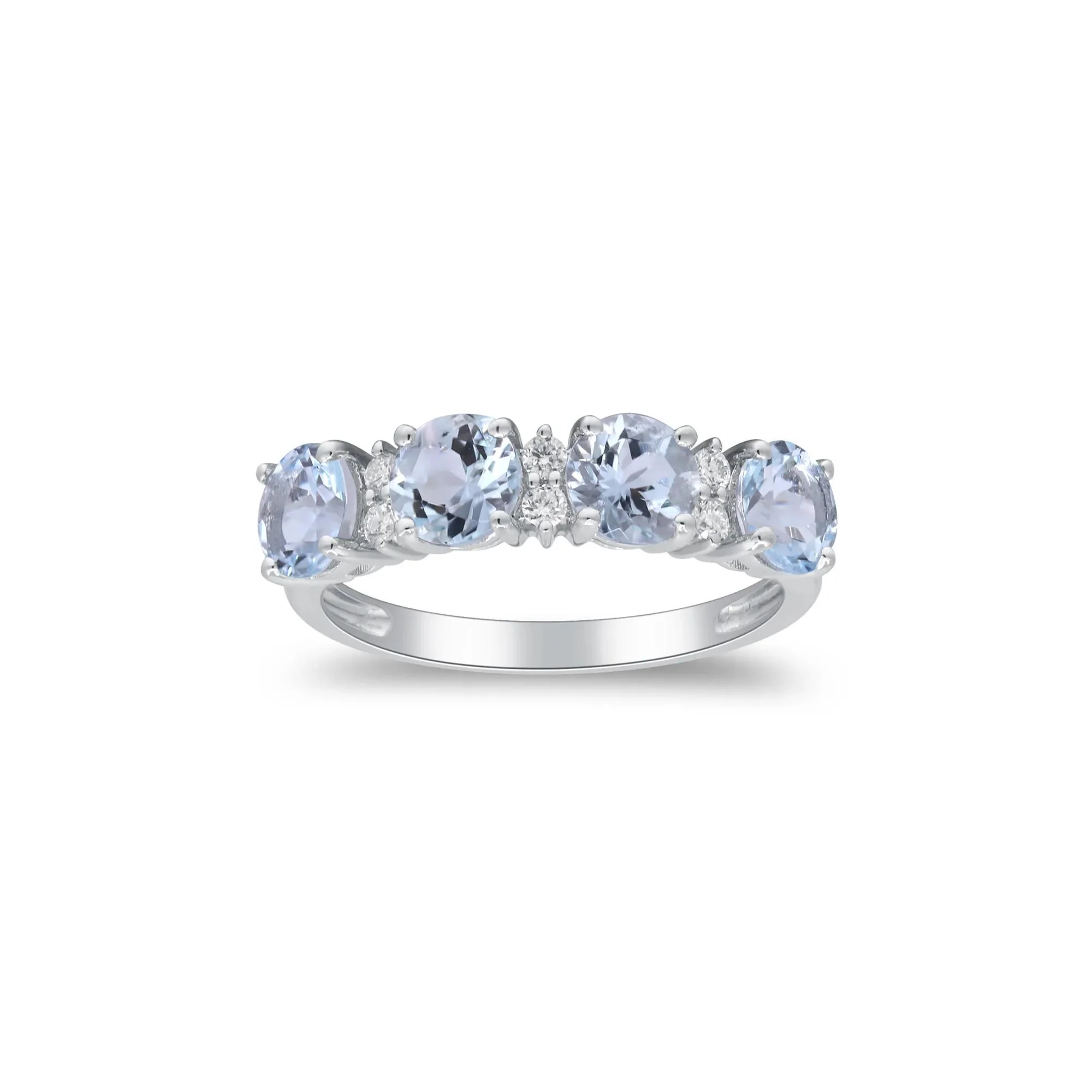 1/10 CT. Tw. Aquamarine & Diamond Ring 10K White Gold Round Brilliant Cut Size 6 2mm