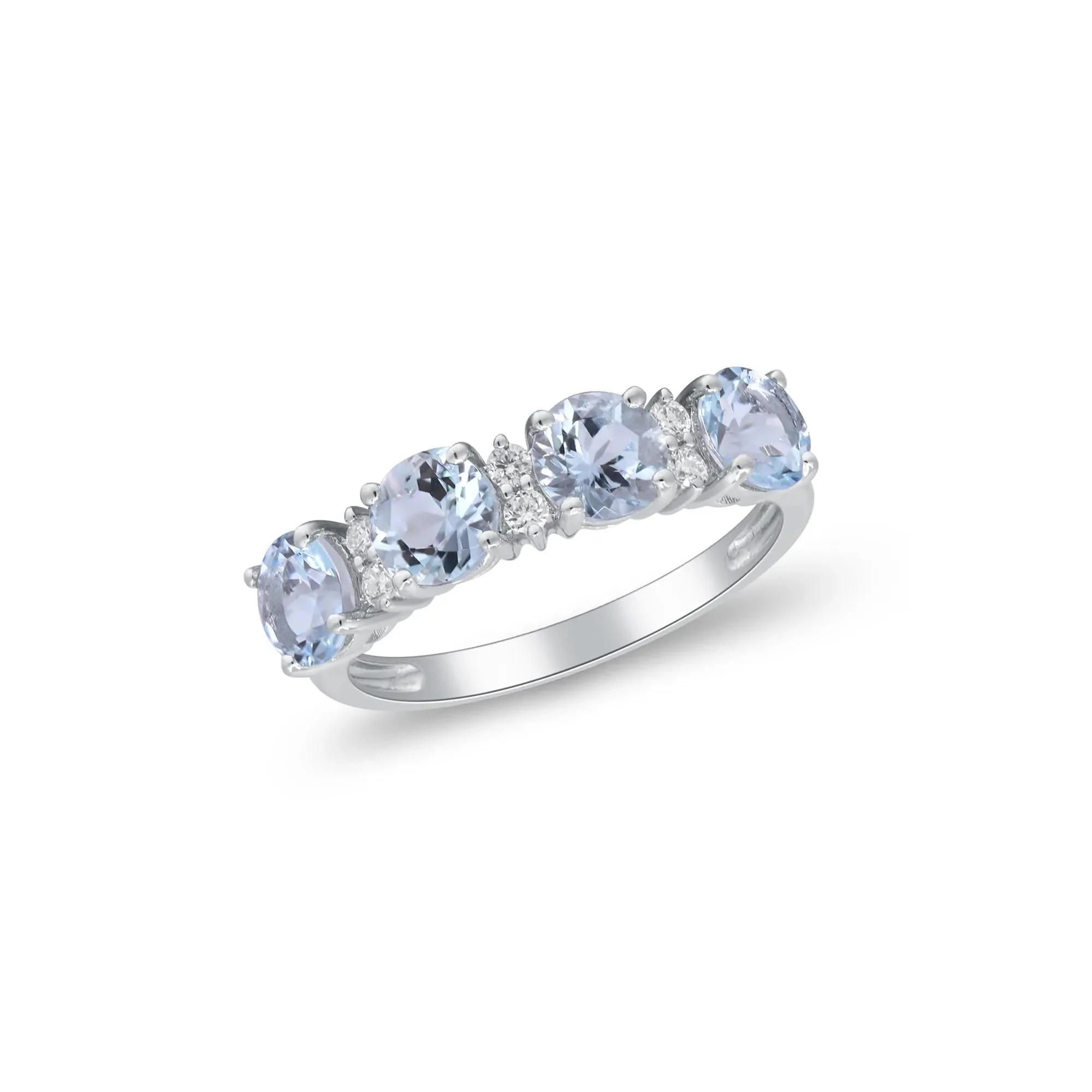 1/10 CT. Tw. Aquamarine & Diamond Ring 10K White Gold Round Brilliant Cut Size 7.5 2mm - Image 5