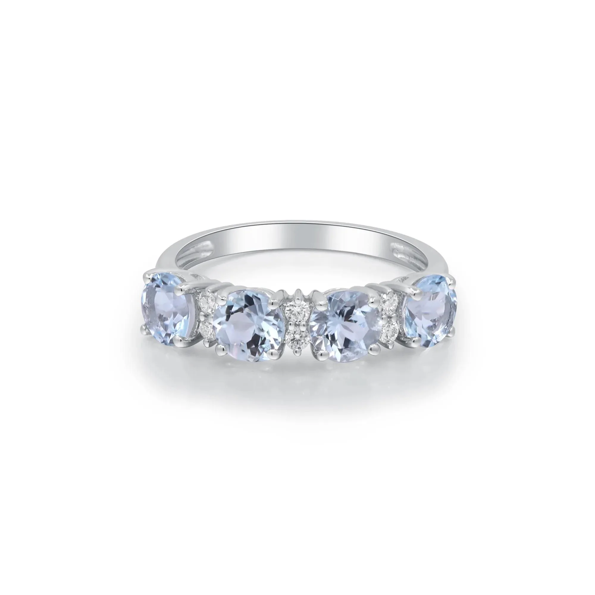 1/10 CT. Tw. Aquamarine & Diamond Ring 10K White Gold Round Brilliant Cut Size 8.5 2mm - Image 4