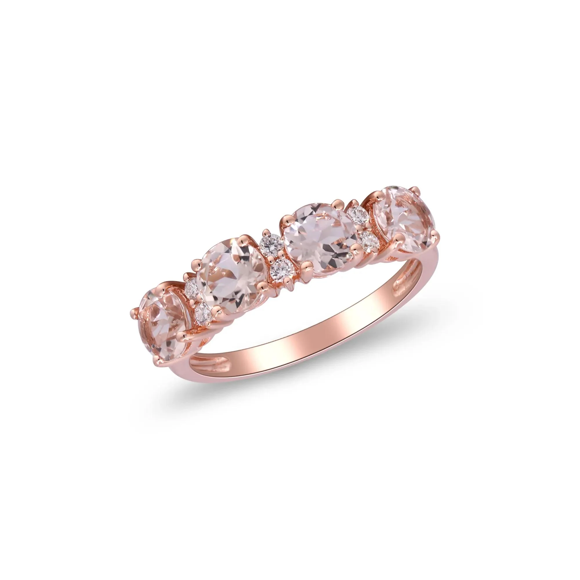 1/10 CT. Tw. Morganite & Diamond Ring 10K Rose Gold Round Brilliant Cut Size 6 2mm - Image 5