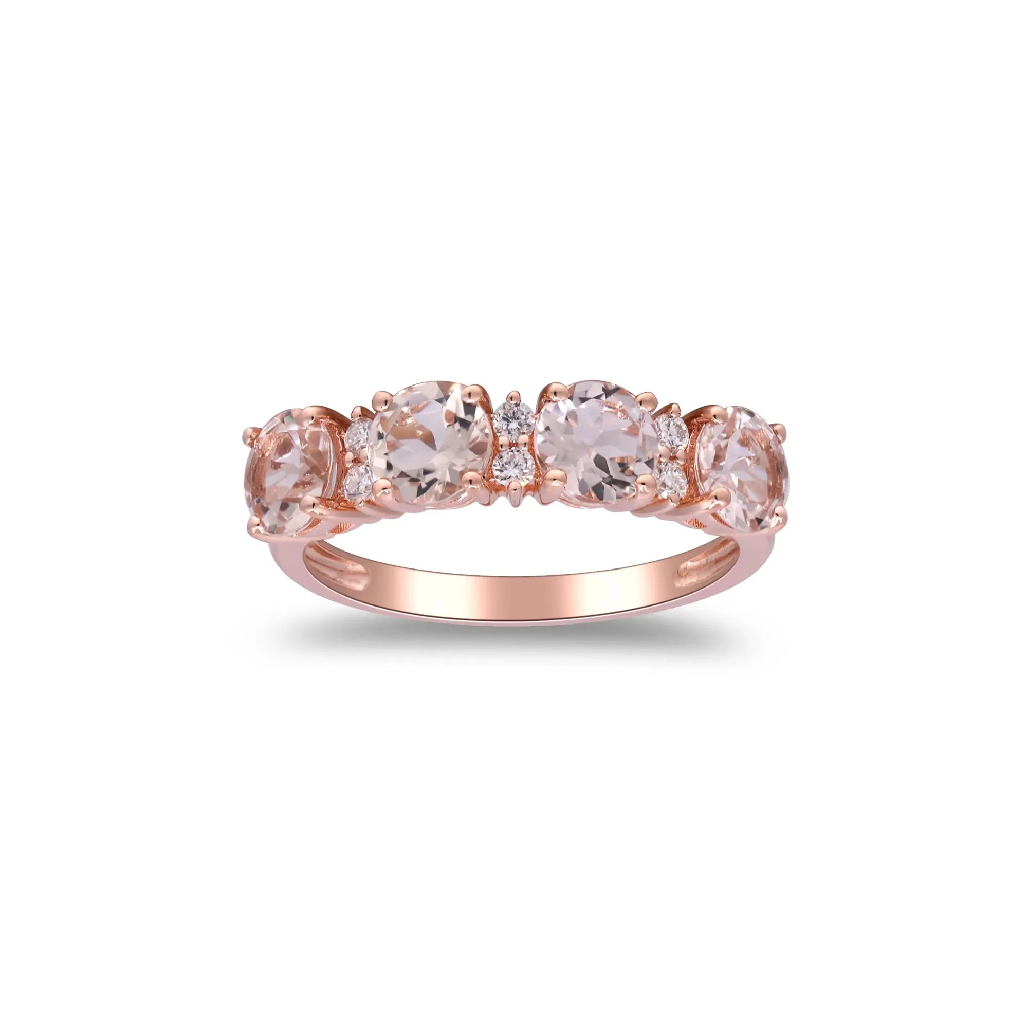 1/10 CT. Tw. Morganite & Diamond Ring 10K Rose Gold Round Brilliant Cut Size 7 2mm - Image 4