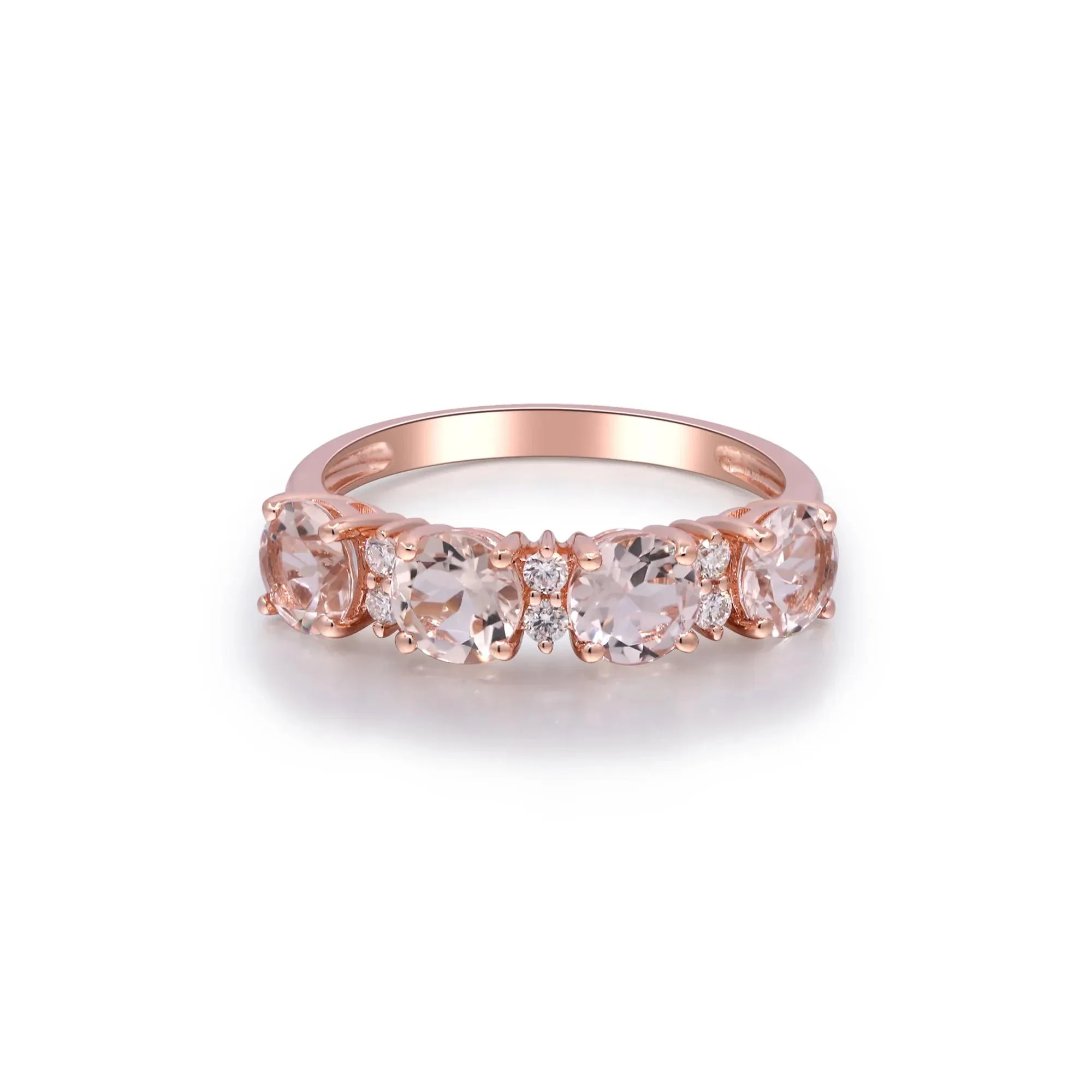 1/10 CT. Tw. Morganite & Diamond Ring 10K Rose Gold Round Brilliant Cut Size 8 2mm