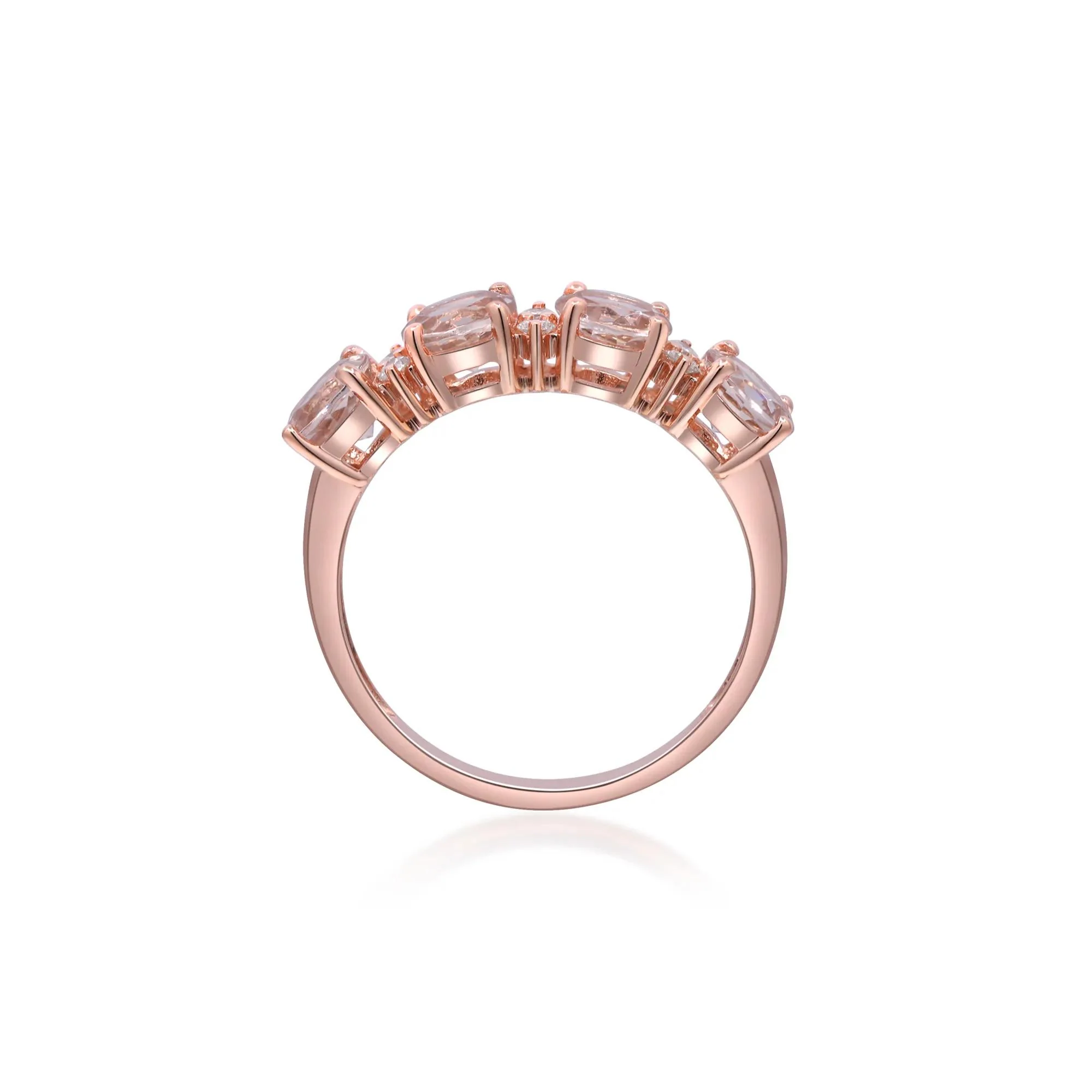 1/10 CT. Tw. Morganite & Diamond Ring 10K Rose Gold Round Brilliant Cut Size 8.5 2mm - Image 2