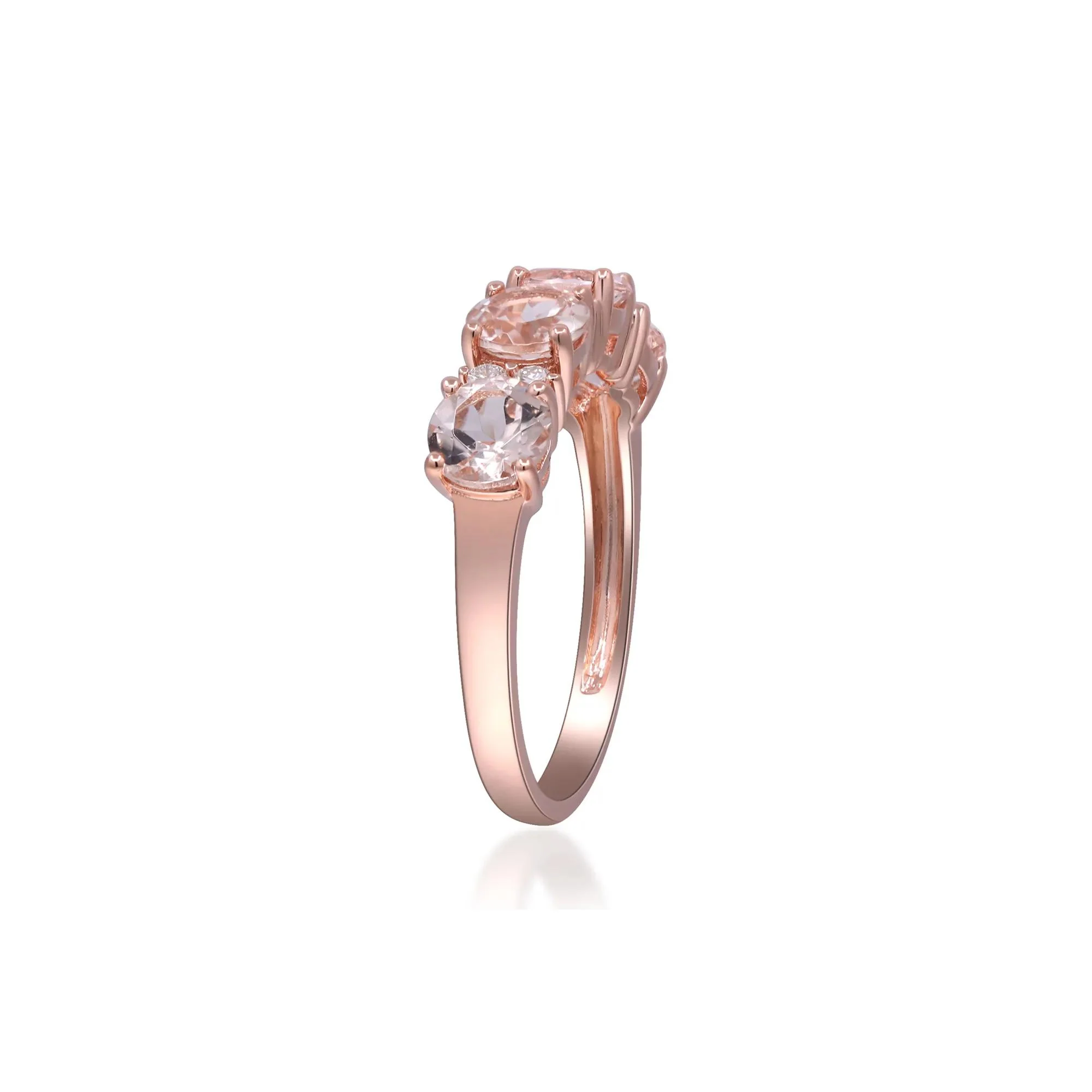 1/10 CT. Tw. Morganite & Diamond Ring 10K Rose Gold Round Brilliant Cut Size 9 2mm - Image 3