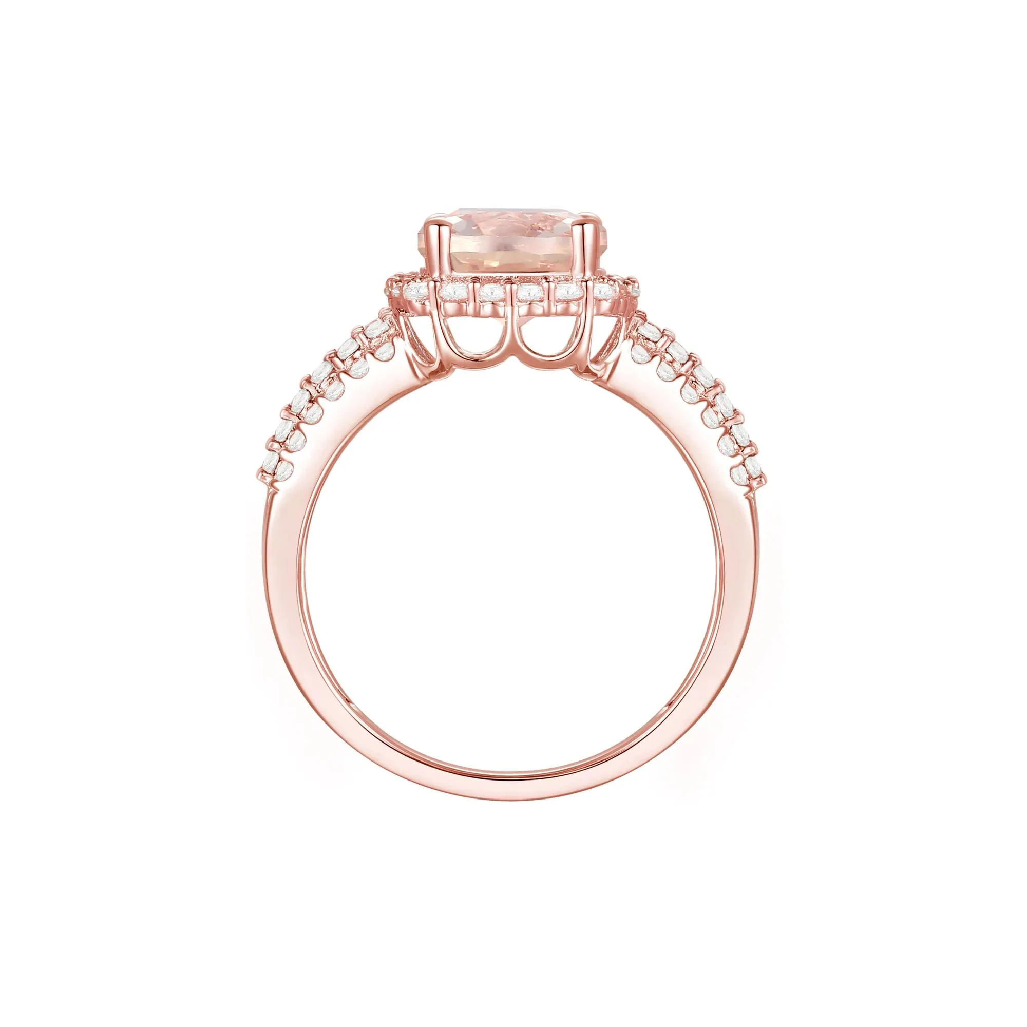 5/8 CT. Tw. Morganite & Diamond Halo Ring 10K Rose Gold Round Brilliant Cut Size 6 1mm - Image 2