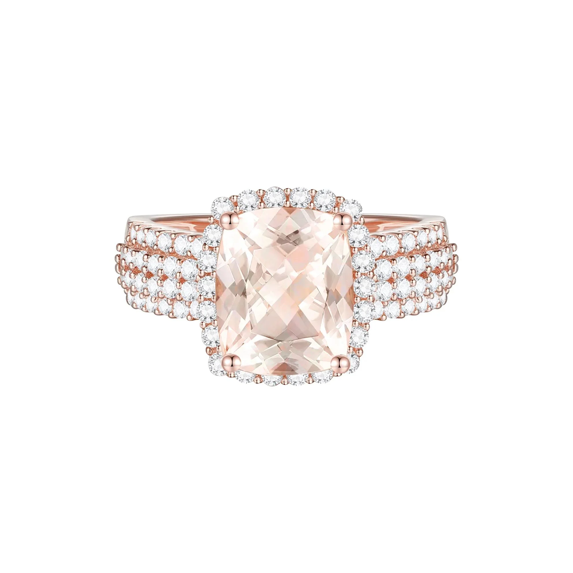 5/8 CT. Tw. Morganite & Diamond Halo Ring 10K Rose Gold Round Brilliant Cut Size 6.5 1mm