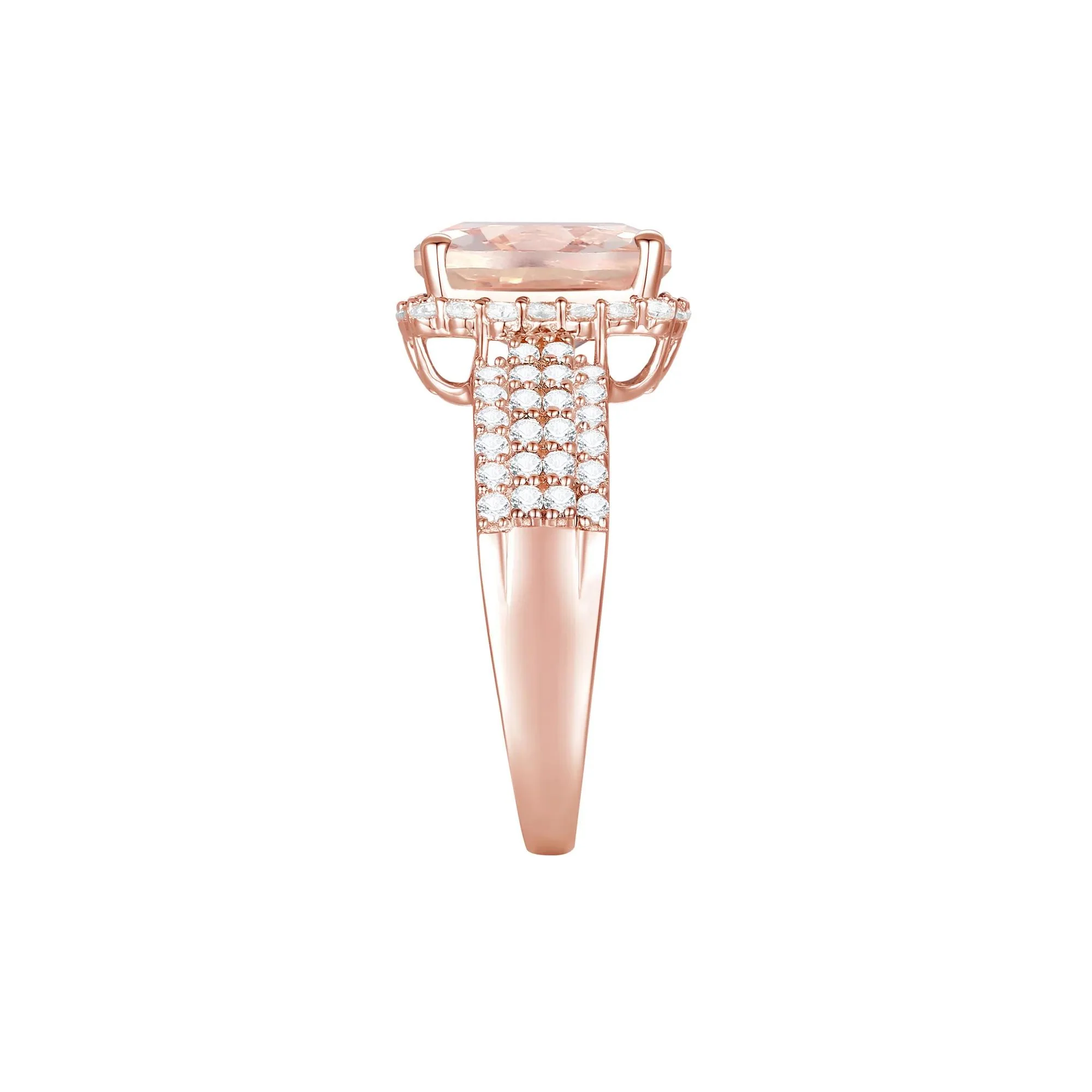 5/8 CT. Tw. Morganite & Diamond Halo Ring 10K Rose Gold Round Brilliant Cut Size 8.5 1mm - Image 3