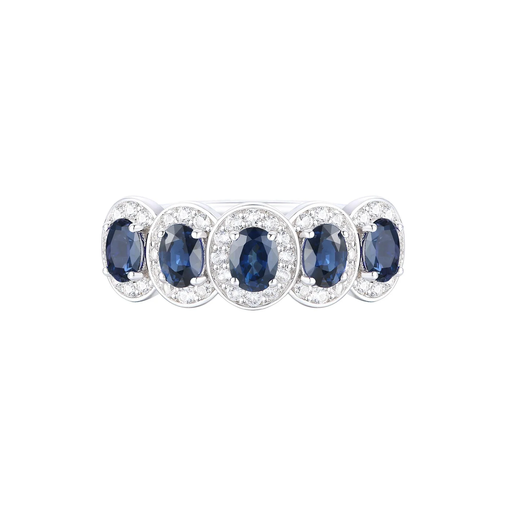 1/4 CT. Tw. Blue Sapphire & Diamond Ring 14K White Gold Size 7.5 1mm