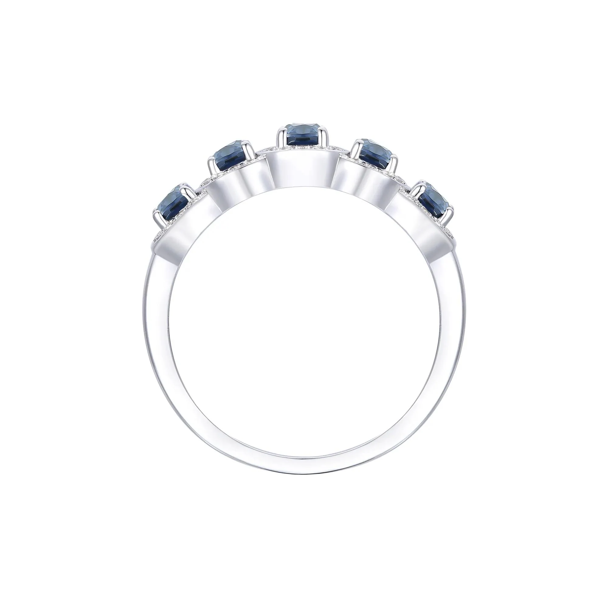 1/4 CT. Tw. Blue Sapphire & Diamond Ring 14K White Gold Size 7.5 1mm - Image 2