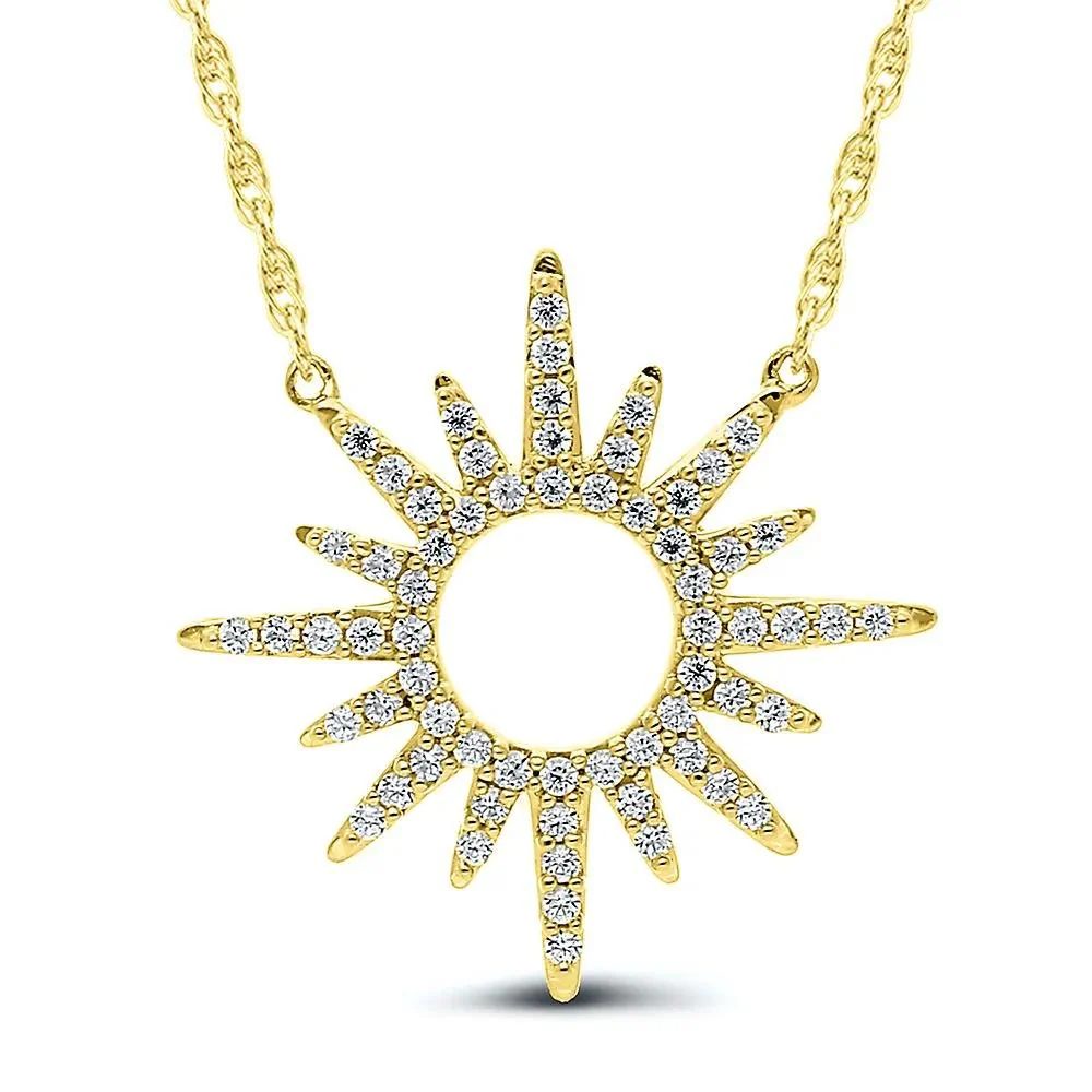 1/5 CT. Tw. Diamond Sun Necklace 10K Yellow Gold Size 16.5"