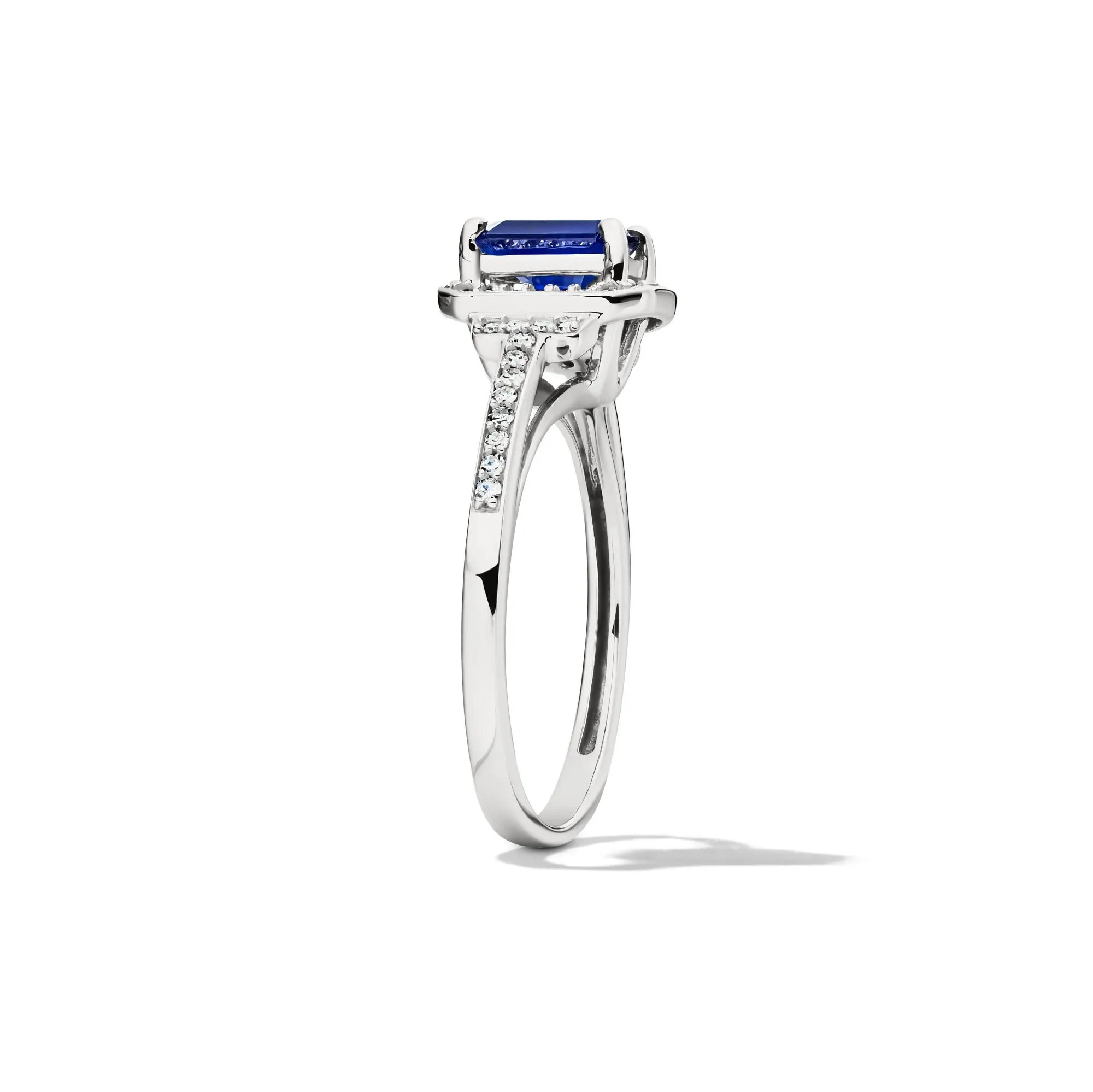 1/5 CT. Tw. Sapphire & Diamond Ring 10K White Gold Size 7 - Image 3