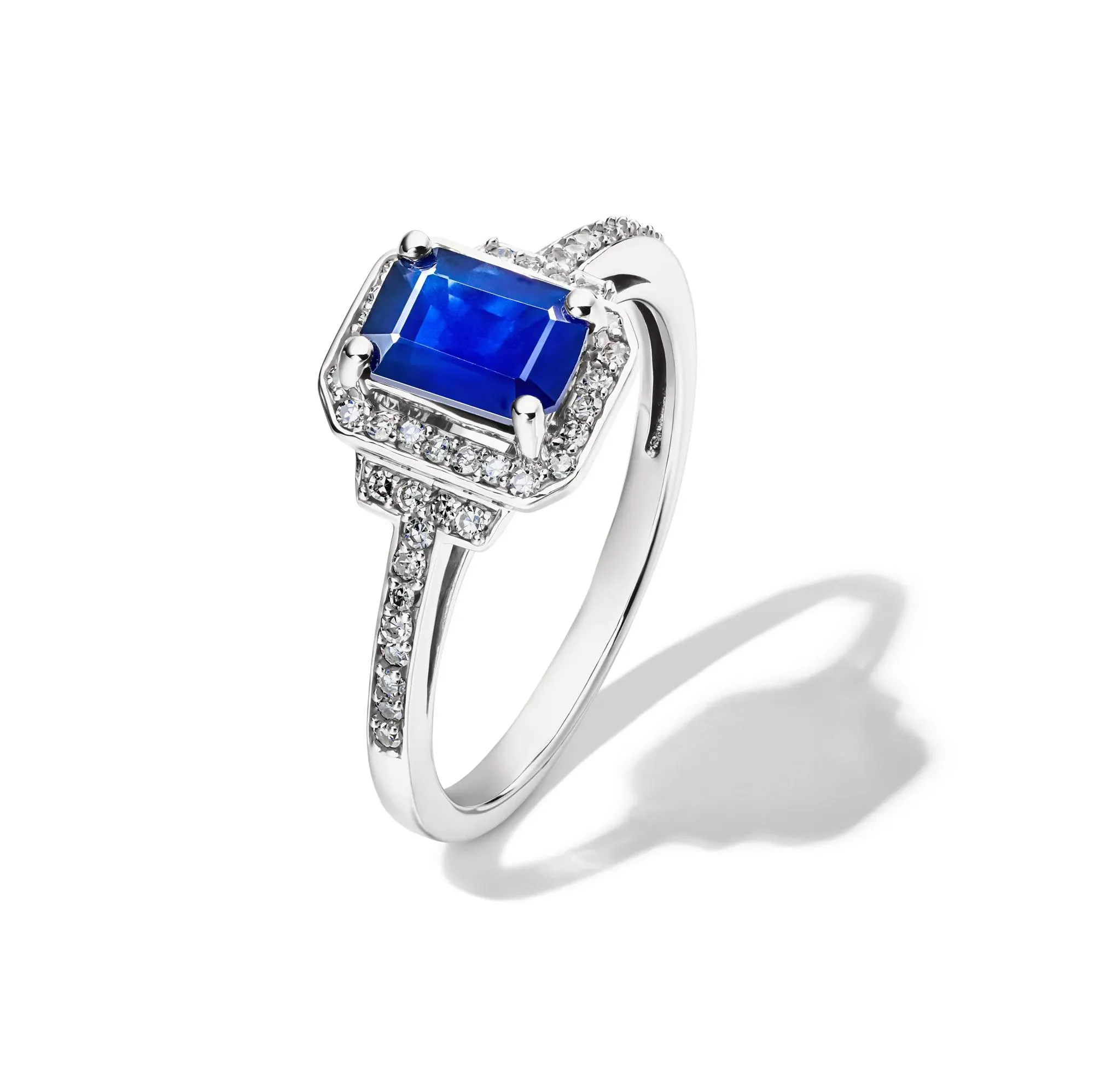 1/5 CT. Tw. Sapphire & Diamond Ring 10K White Gold Size 7 - Image 4