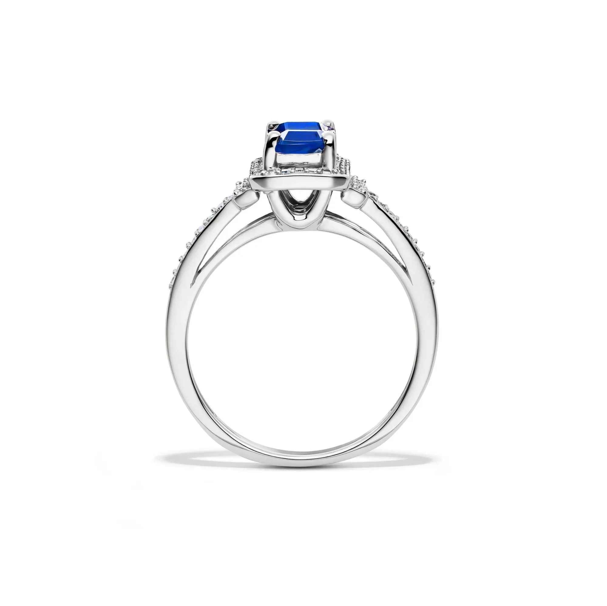 1/5 CT. Tw. Sapphire & Diamond Ring 10K White Gold Size 8 - Image 2