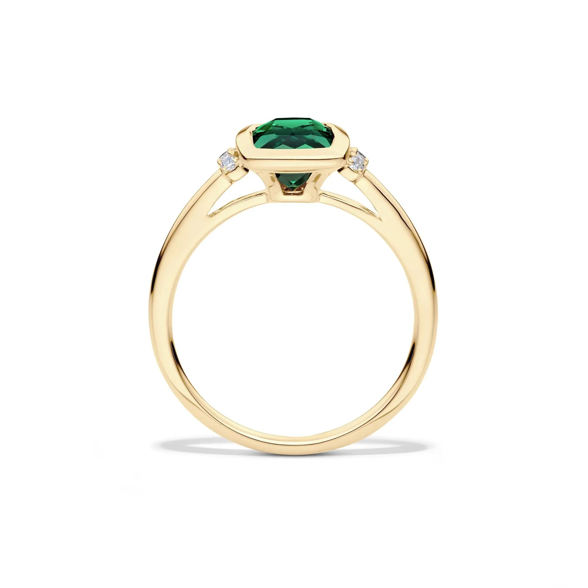 Lab-Created Emerald and Diamond Accent Ring 10K Yellow Gold Round Brilliant Cut Size 5.5 1mm - Image 2