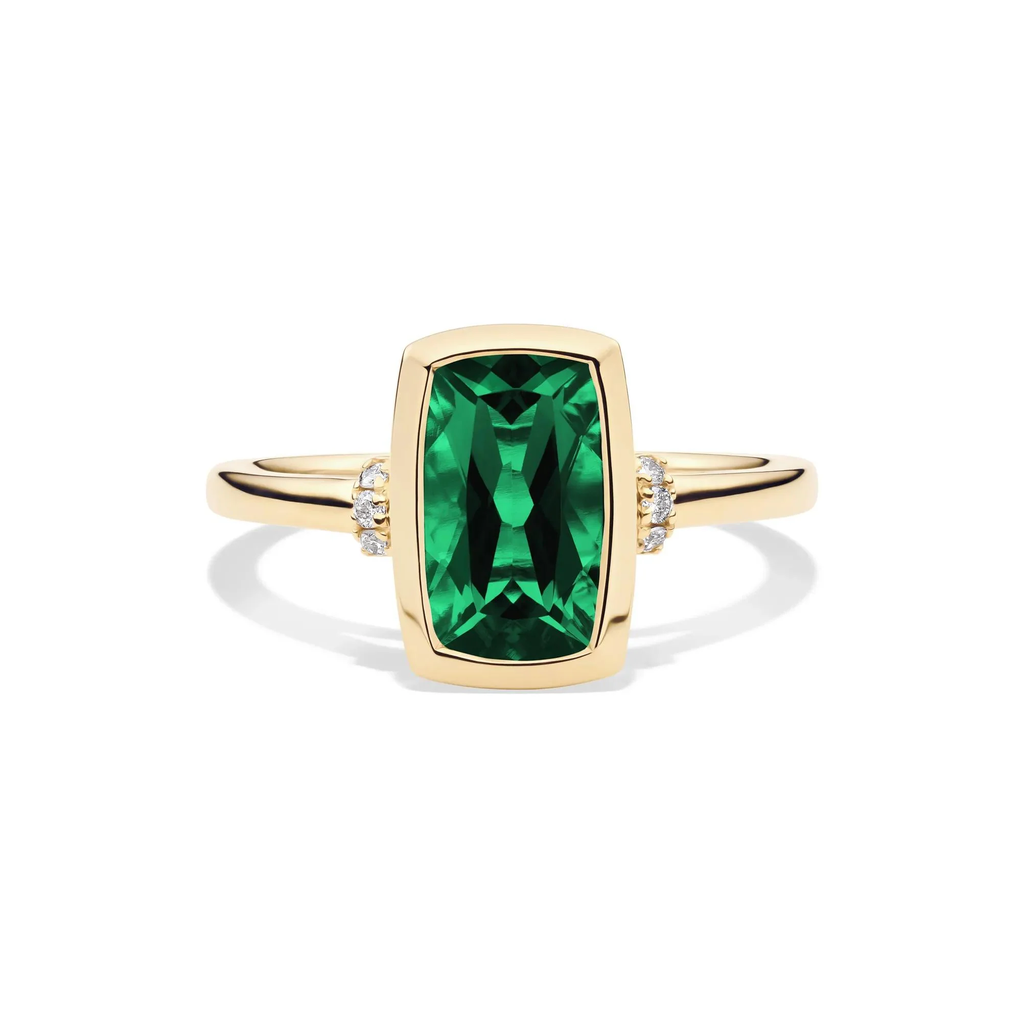Lab-Created Emerald and Diamond Accent Ring 10K Yellow Gold Round Brilliant Cut Size 6 1mm