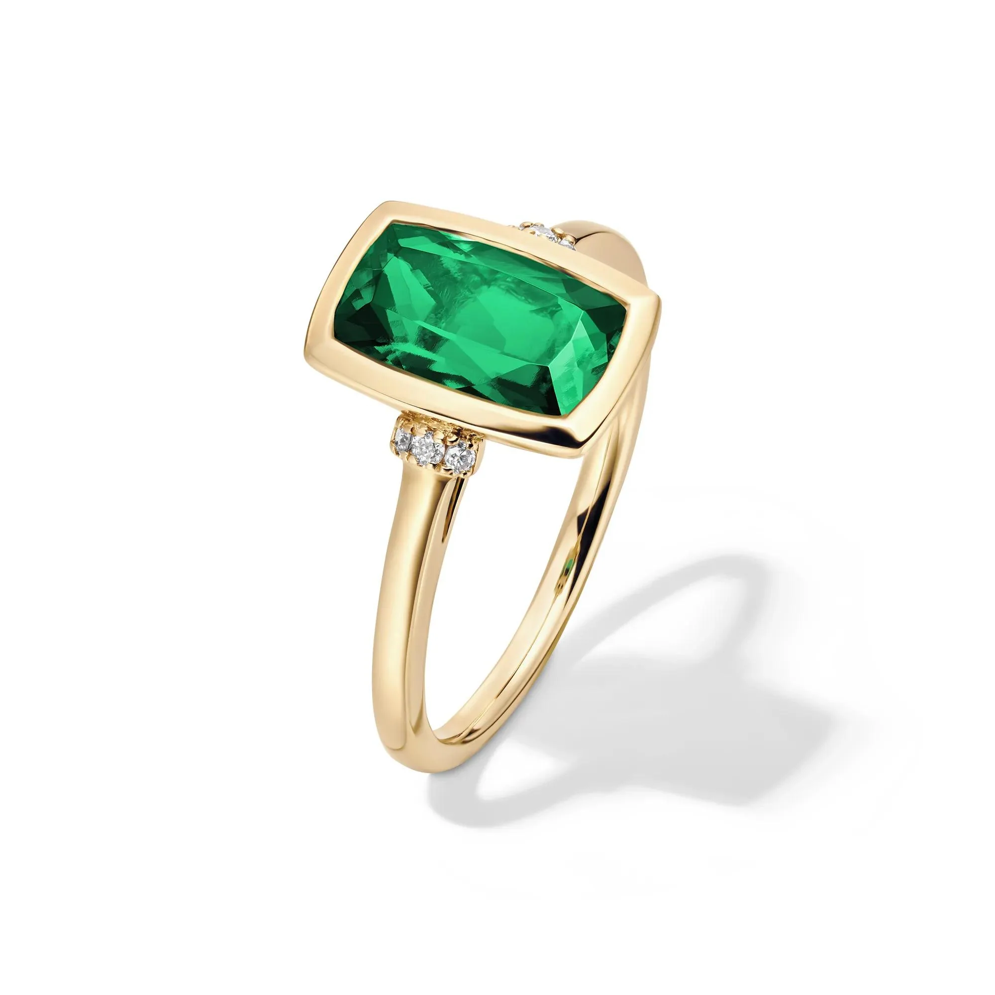 Lab-Created Emerald and Diamond Accent Ring 10K Yellow Gold Round Brilliant Cut Size 8.5 1mm - Image 4
