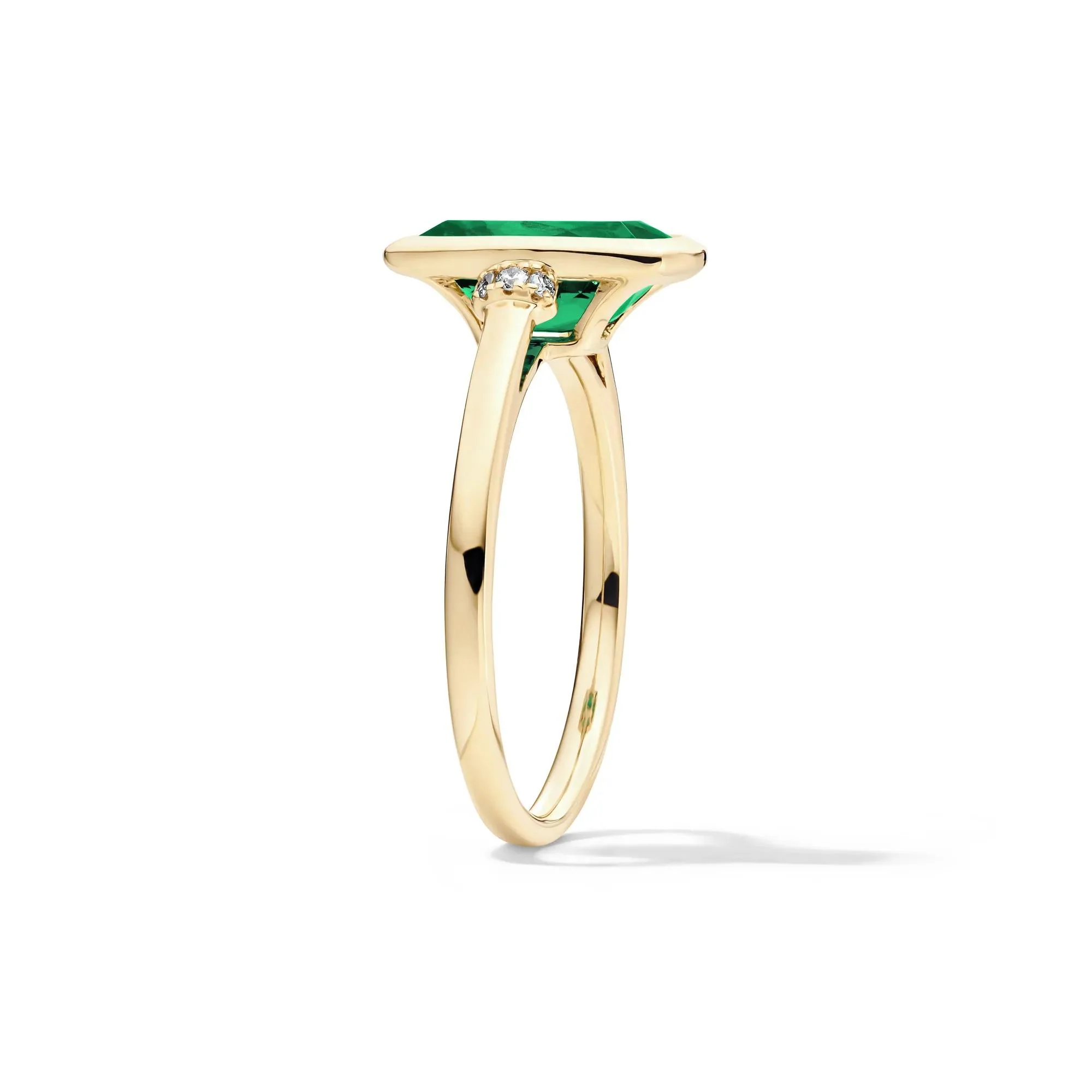 Lab-Created Emerald and Diamond Accent Ring 10K Yellow Gold Round Brilliant Cut Size 9.5 1mm - Image 3