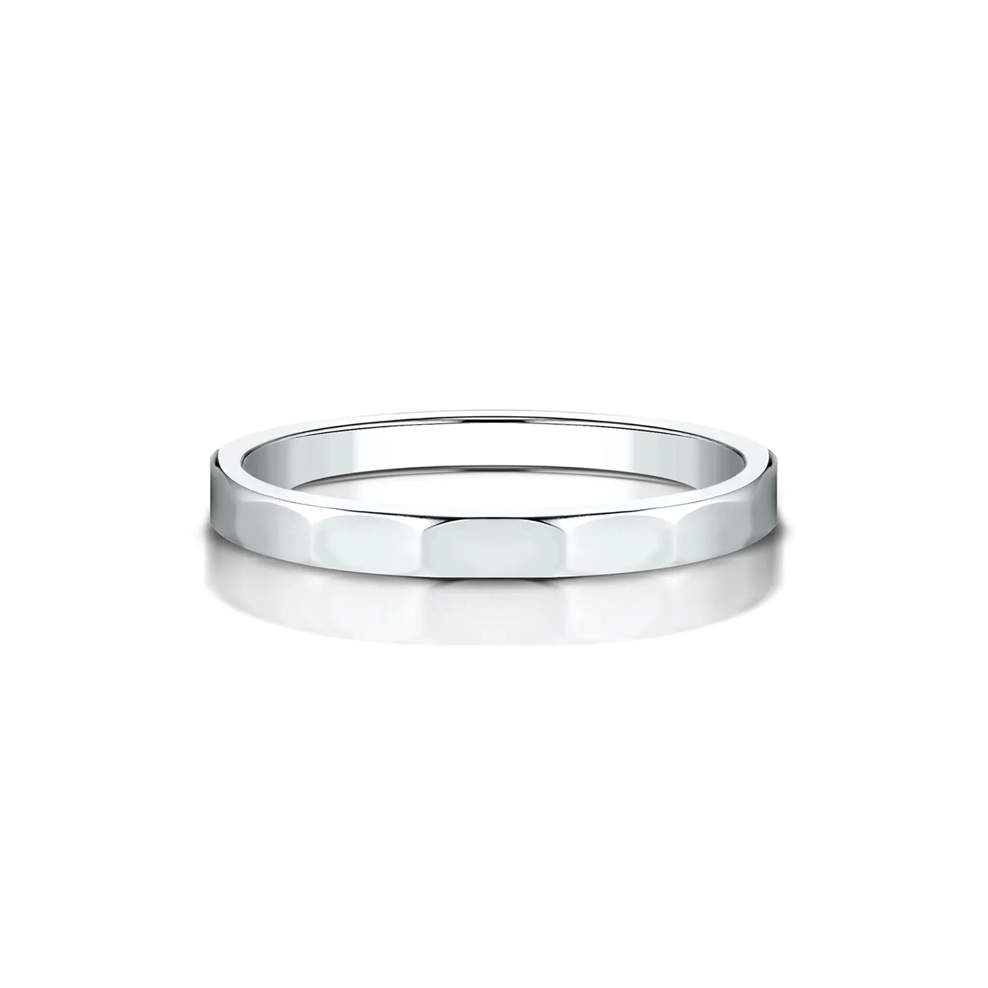 Faceted Wedding Band Ring 14K White Gold Size 7 2mm