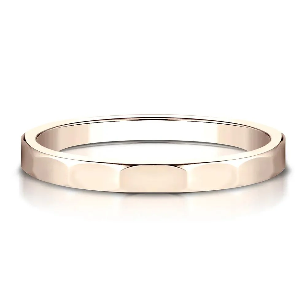 Faceted Wedding Band Ring 14K Rose Gold Size 5 2mm