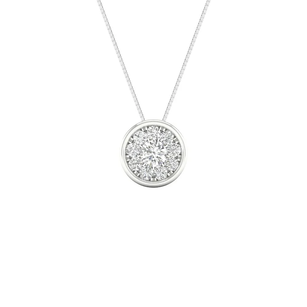 1/4 CT. Tw. Diamond Cluster Bezel Pendant Necklace 10K White Gold Size 18"
