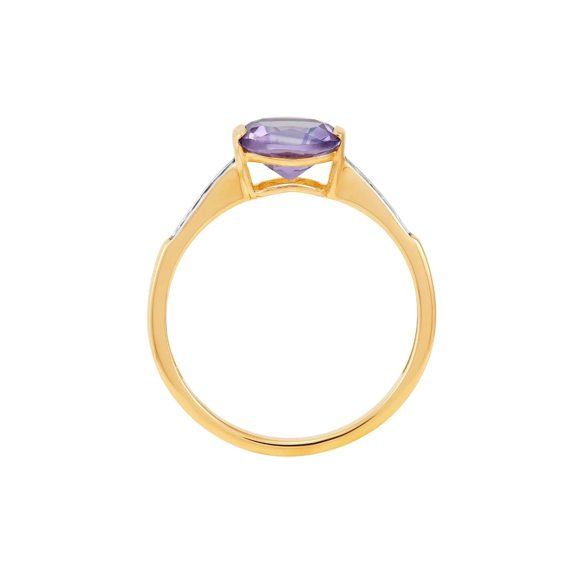 1/10 CT. Tw. Cushion-Cut Amethyst and Diamond Ring 10K Yellow Gold Round Brilliant Cut Size 6 1mm - Image 2
