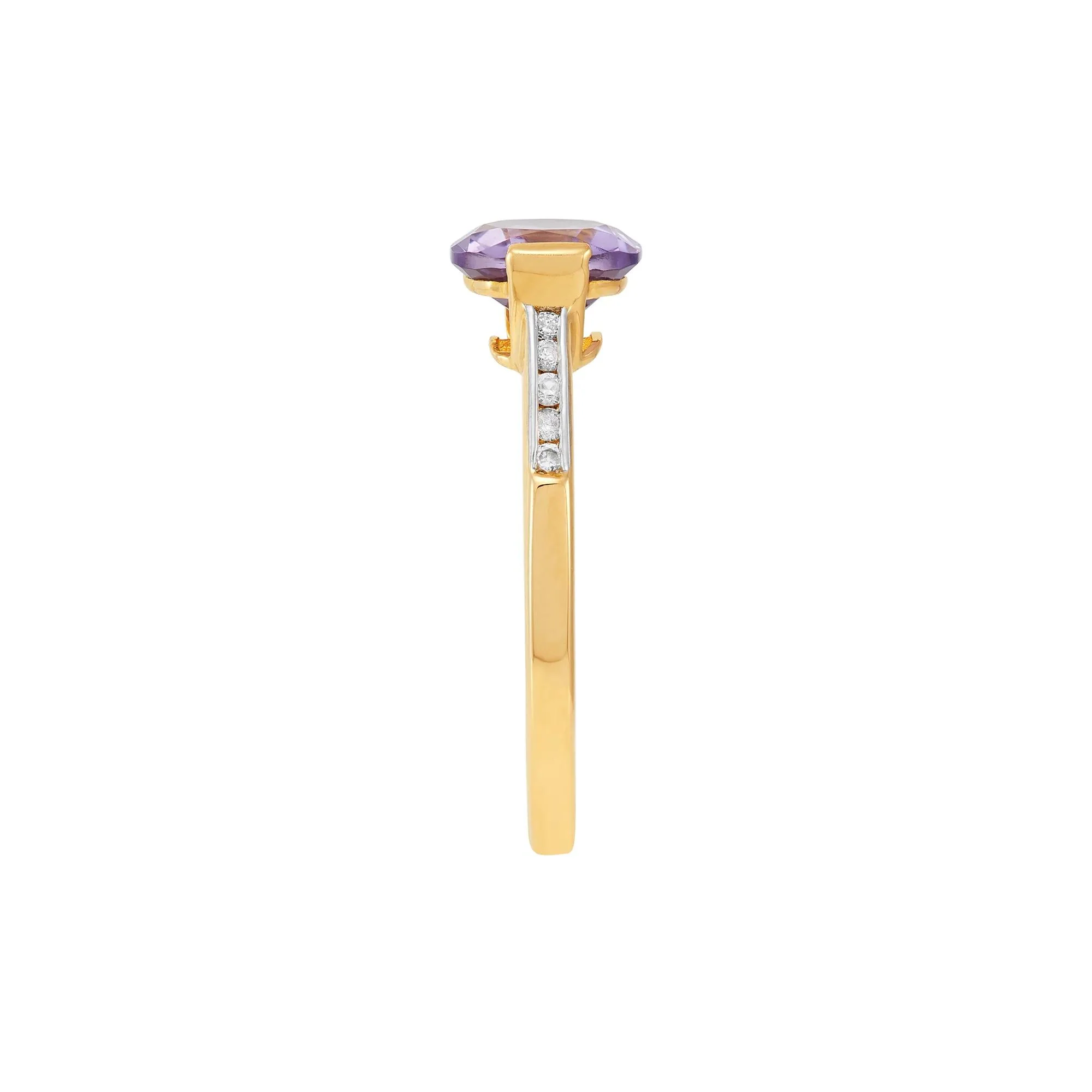 1/10 CT. Tw. Cushion-Cut Amethyst and Diamond Ring 10K Yellow Gold Round Brilliant Cut Size 9 1mm - Image 3