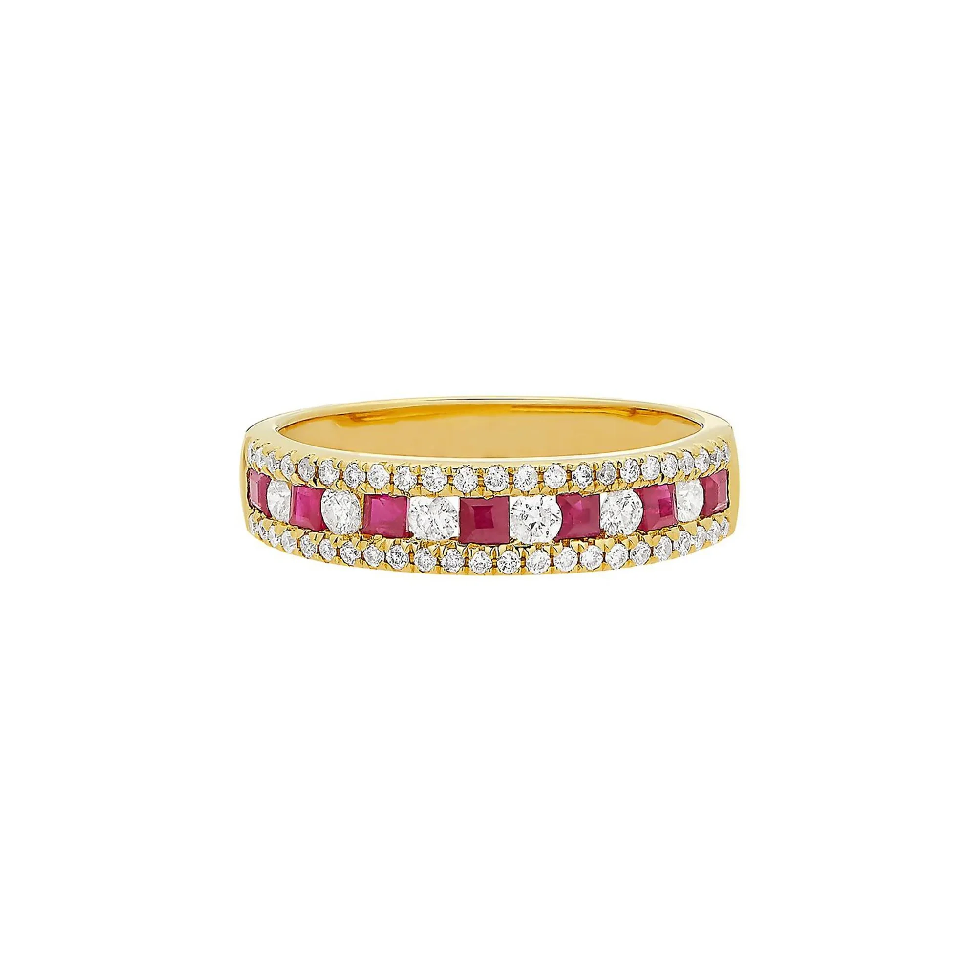 1/3 CT. Tw. Ruby & Diamond Band Ring 10K Yellow Gold Round Brilliant Cut Size 5.5