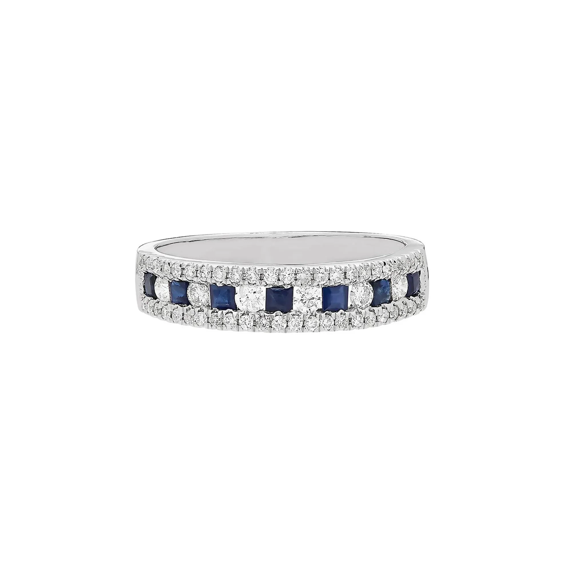 1/3 CT. Tw. Sapphire & Diamond Band Ring 10K White Gold Round Brilliant Cut Size 5