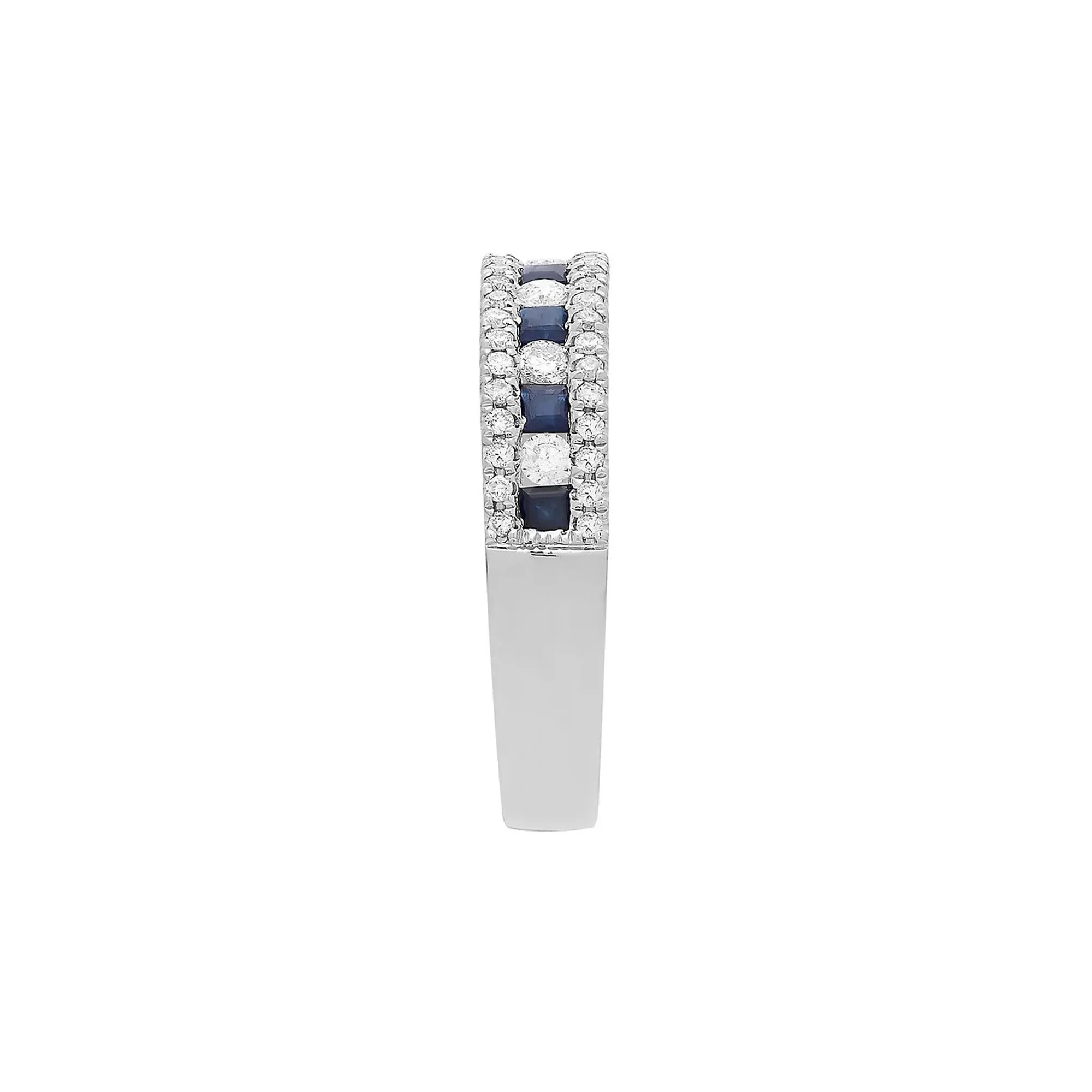1/3 CT. Tw. Sapphire & Diamond Band Ring 10K White Gold Round Brilliant Cut Size 6 - Image 3